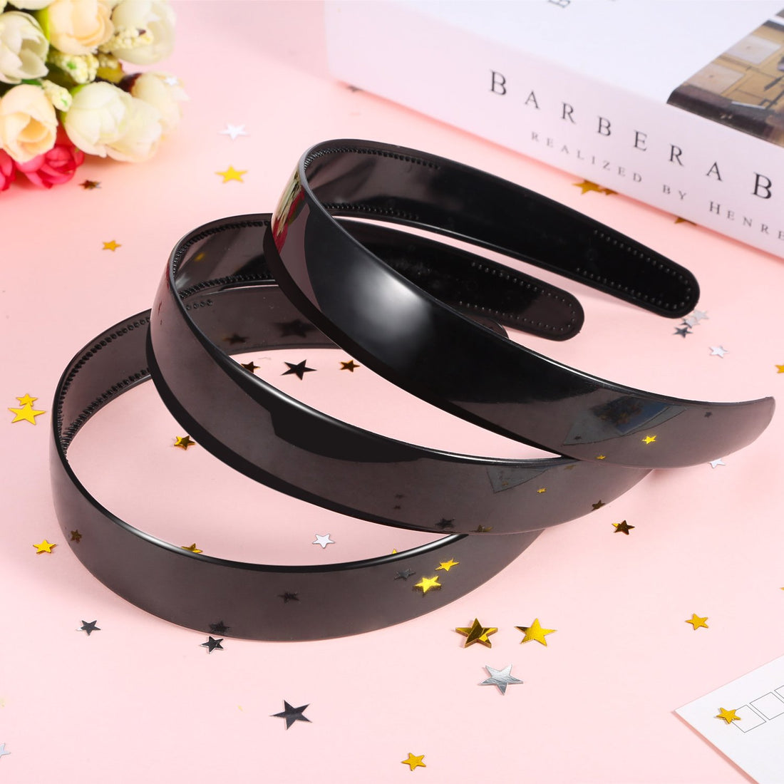 Hestya Hestya 20 Pack 1 Inch Black Plain Craft Plastic Headbands with Teeth Plastic DIY Hair Accessories Headbands Headwear
