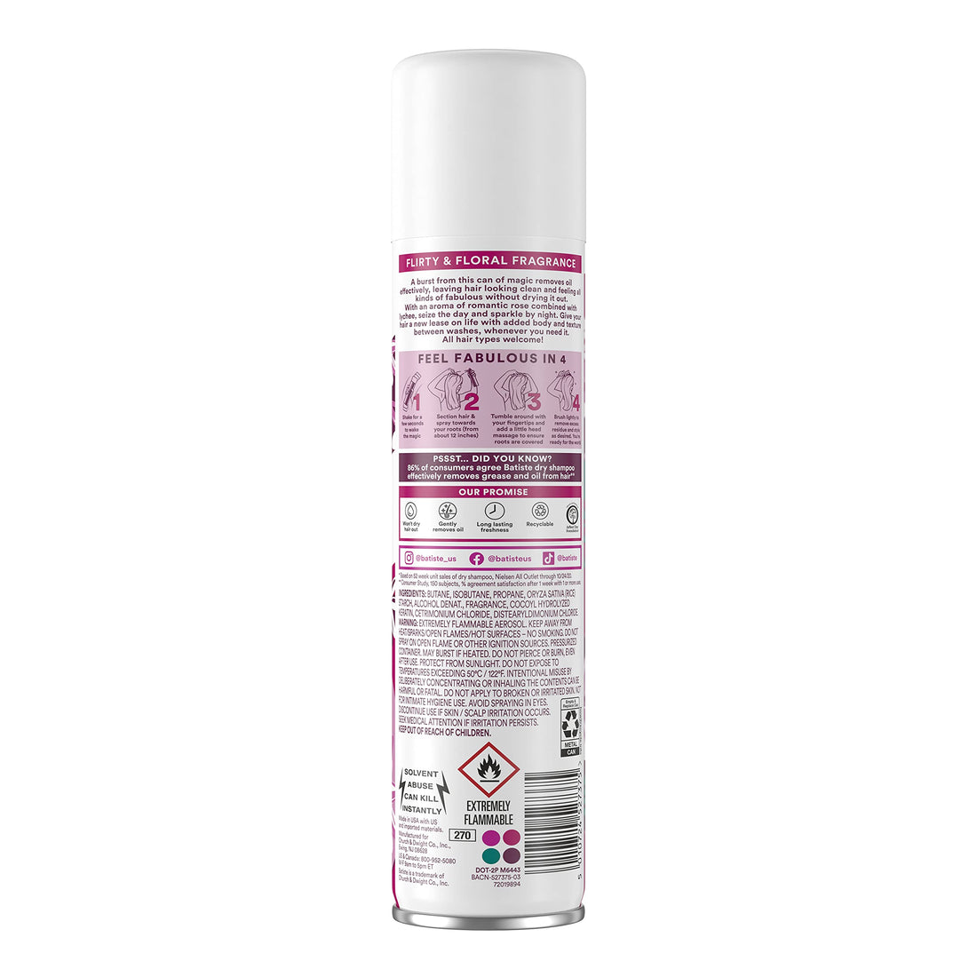 Batiste Dry Shampoo - Floral & Flirty Blush, 6.73 Oz, Lot of 6