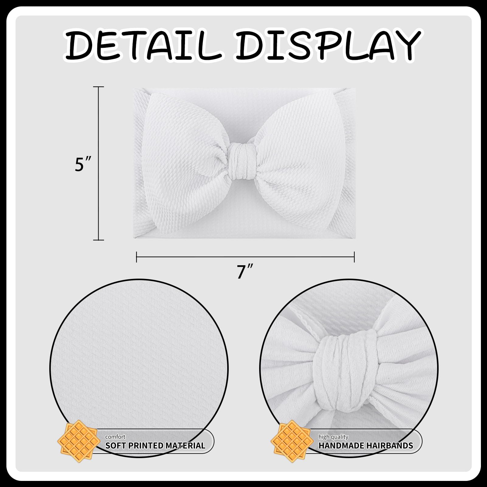 YanJie Hairband - Big Bows for Baby Girls Black & White, 2 Count (Pack of 2), Polyester, Hair Accessories, Unisex-Babies, Newborn, Infant, Toddlers, 0-6Months