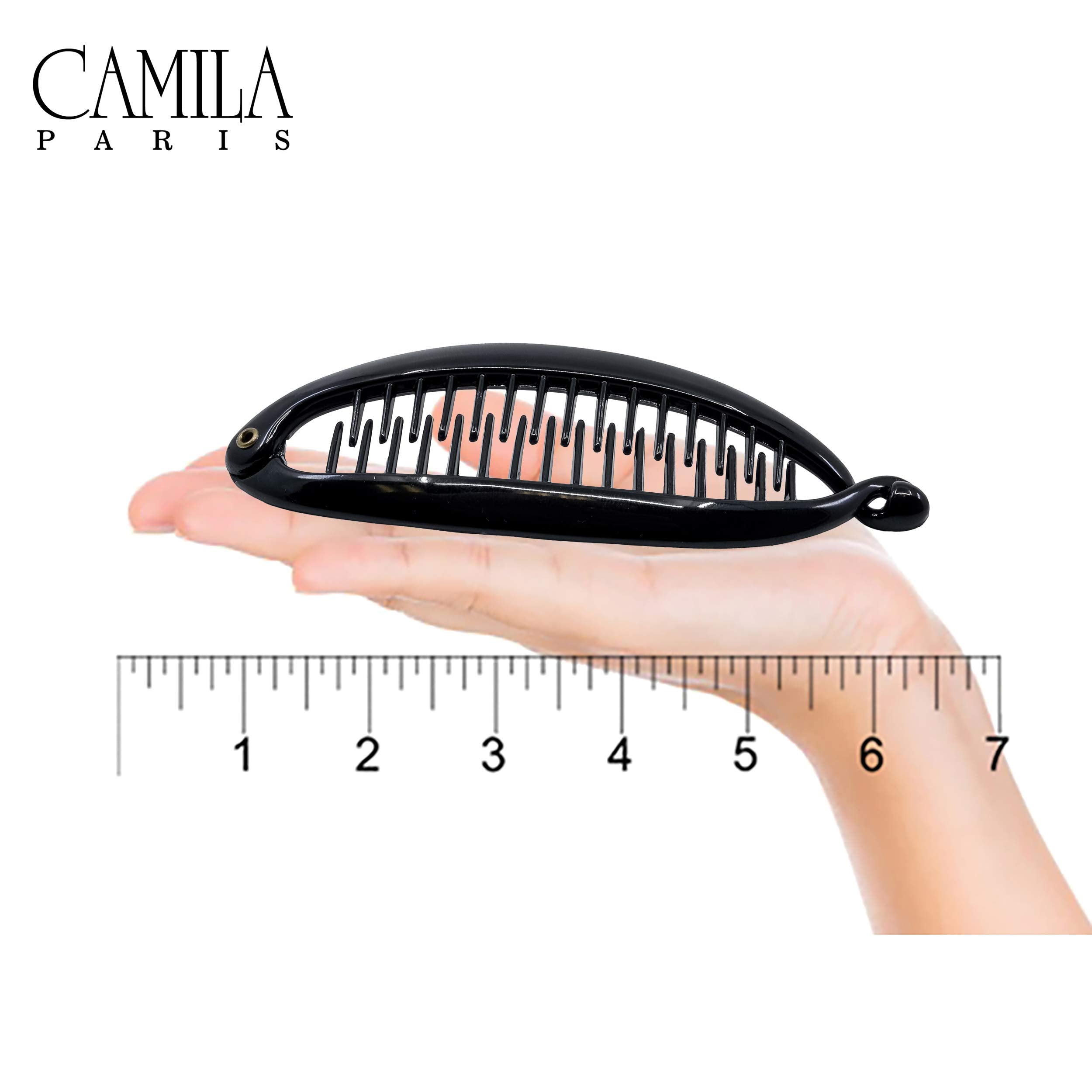 Camila Paris NV136 5.5 inch French Banana Clip Hair Comb Classic Girls Updo Flexible Ponytail Holder Interlocking Banana Combs, Fashion Durable Styling Hair Accessories for Women, Made in France