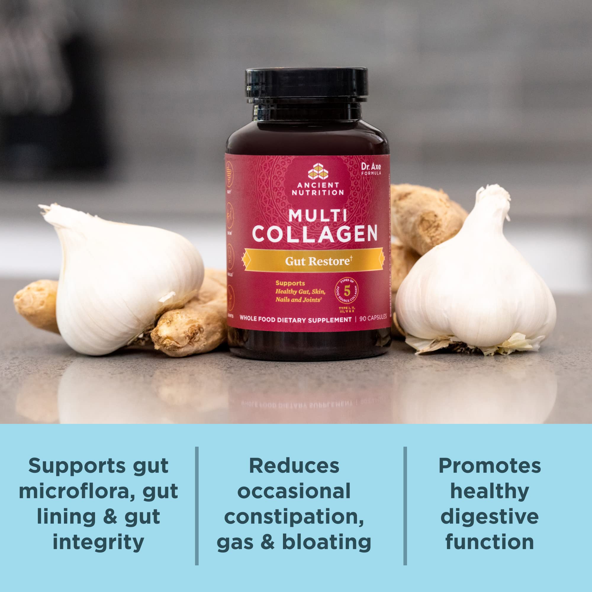 Collagen Pills with Probiotics for Gut Health by Ancient Nutrition, Multi Collagen Capsules Gut Restore 90 Ct, Supports Gut, Joints, Hair & Nails, Gluten Free, Paleo and Keto Friendly