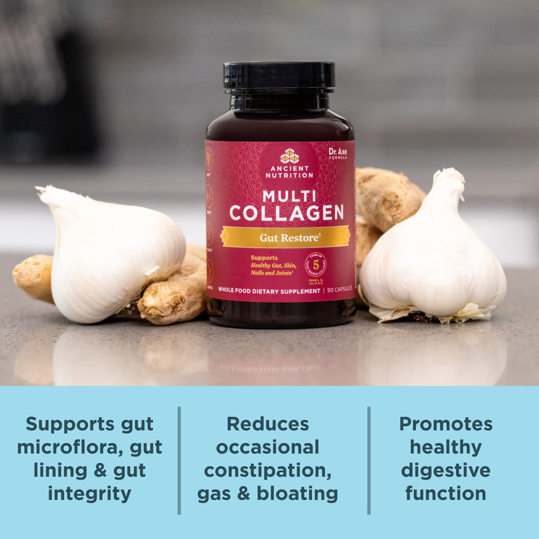 Collagen Pills with Probiotics for Gut Health by Ancient Nutrition, Multi Collagen Capsules Gut Restore 90 Ct, Supports Gut, Joints, Hair & Nails, Gluten Free, Paleo and Keto Friendly