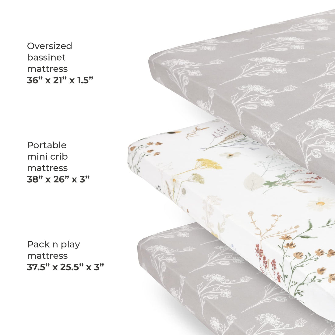 Pobibaby - 2 Pack Premium Pack N Play Sheets Fitted for Standard Pack and Plays and Mini Cribs - Ultra-Soft Jersey Knit, Stylish Floral Pattern, Safe and Snug for Baby (Wildflower)