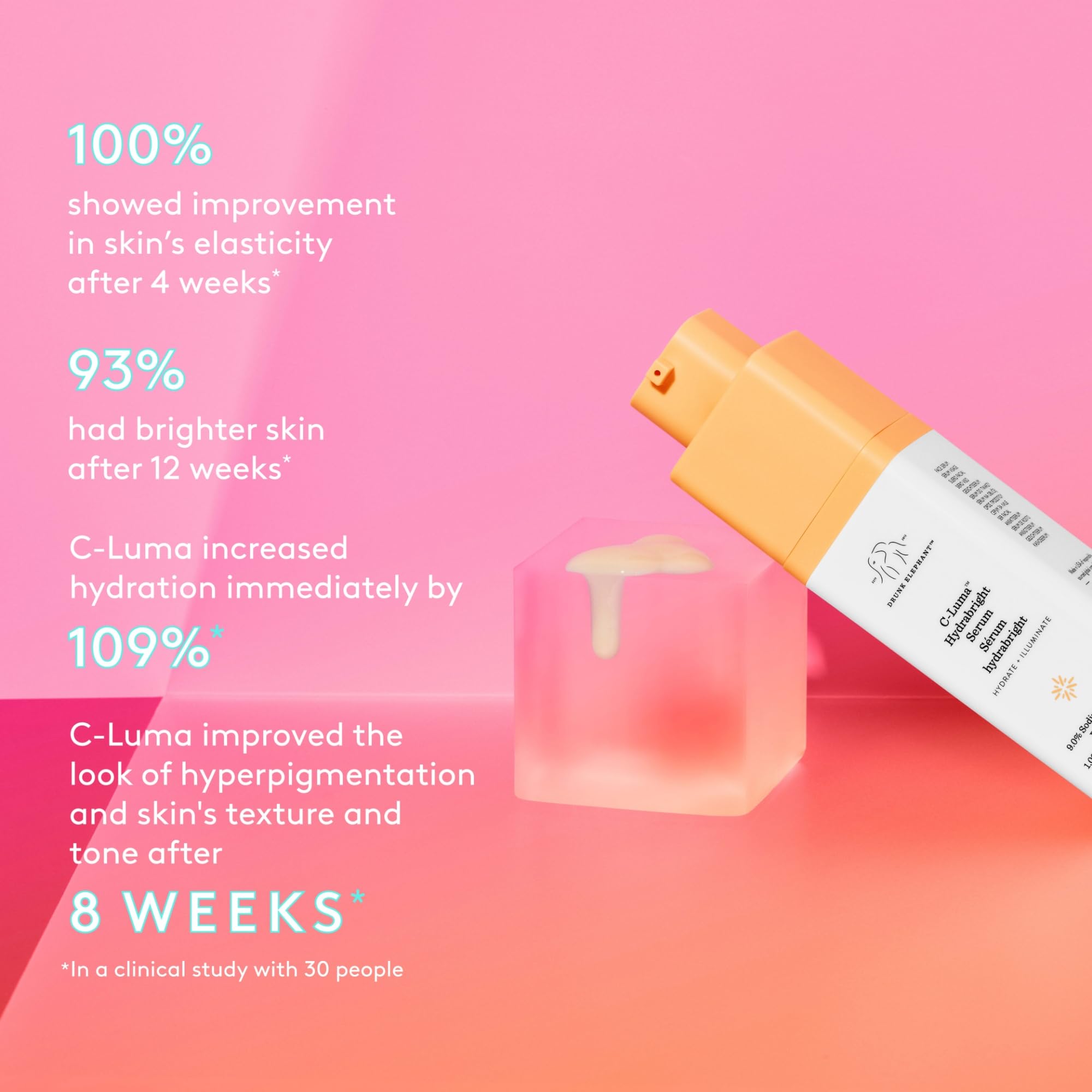 Drunk Elephant C-Luma Hydrabright Serum - 30 ml/1 fl oz - 10% Hydrating Vitamin C - Clean Clinical Skincare - Cruelty-Free - Dermatologist-Tested - Free of Essential Oils, Silicones, and Fragrance