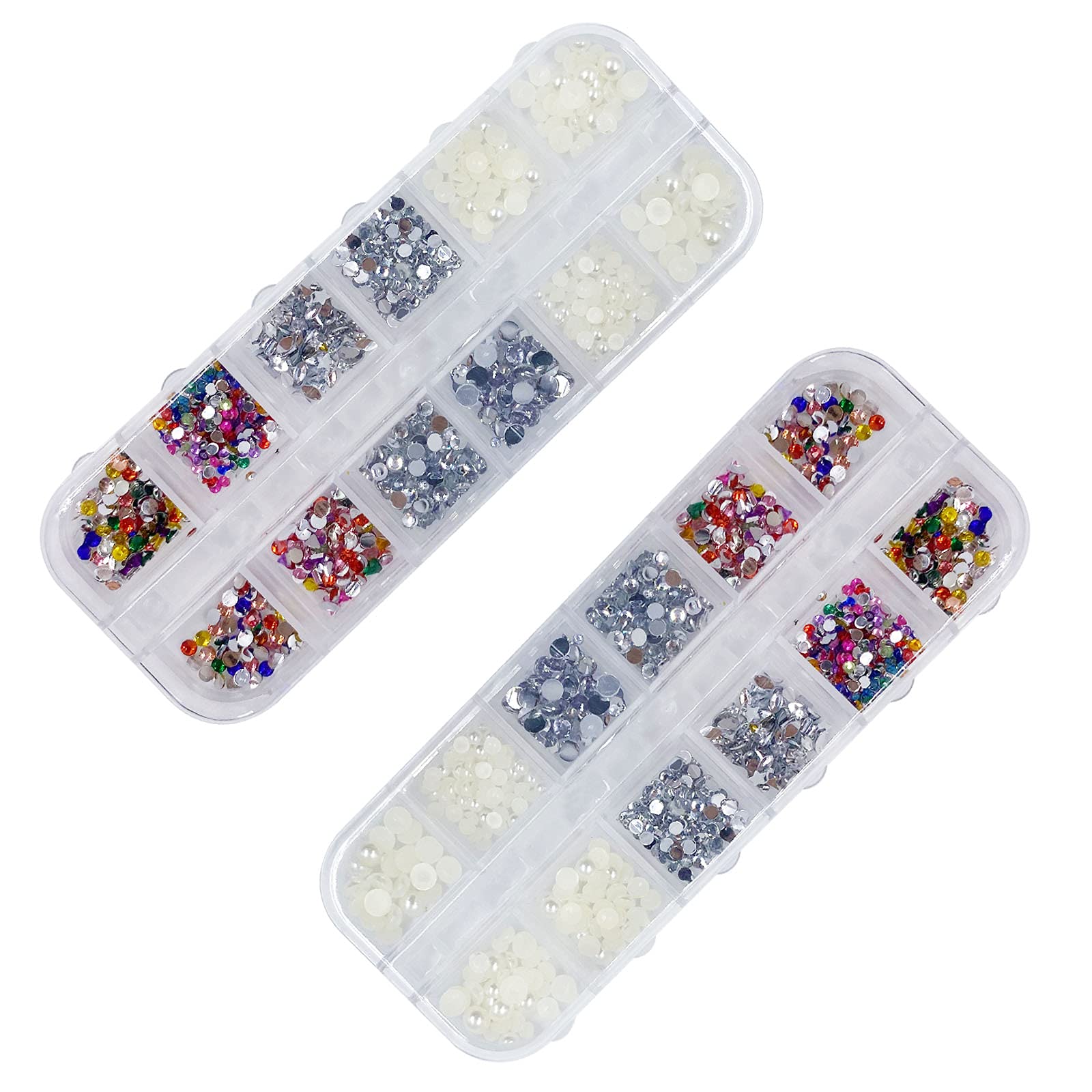 4 Boxes Grids Nail Art Rhinestones Crystals Flat Back Gemstones Variety Nail Art Rhinestones