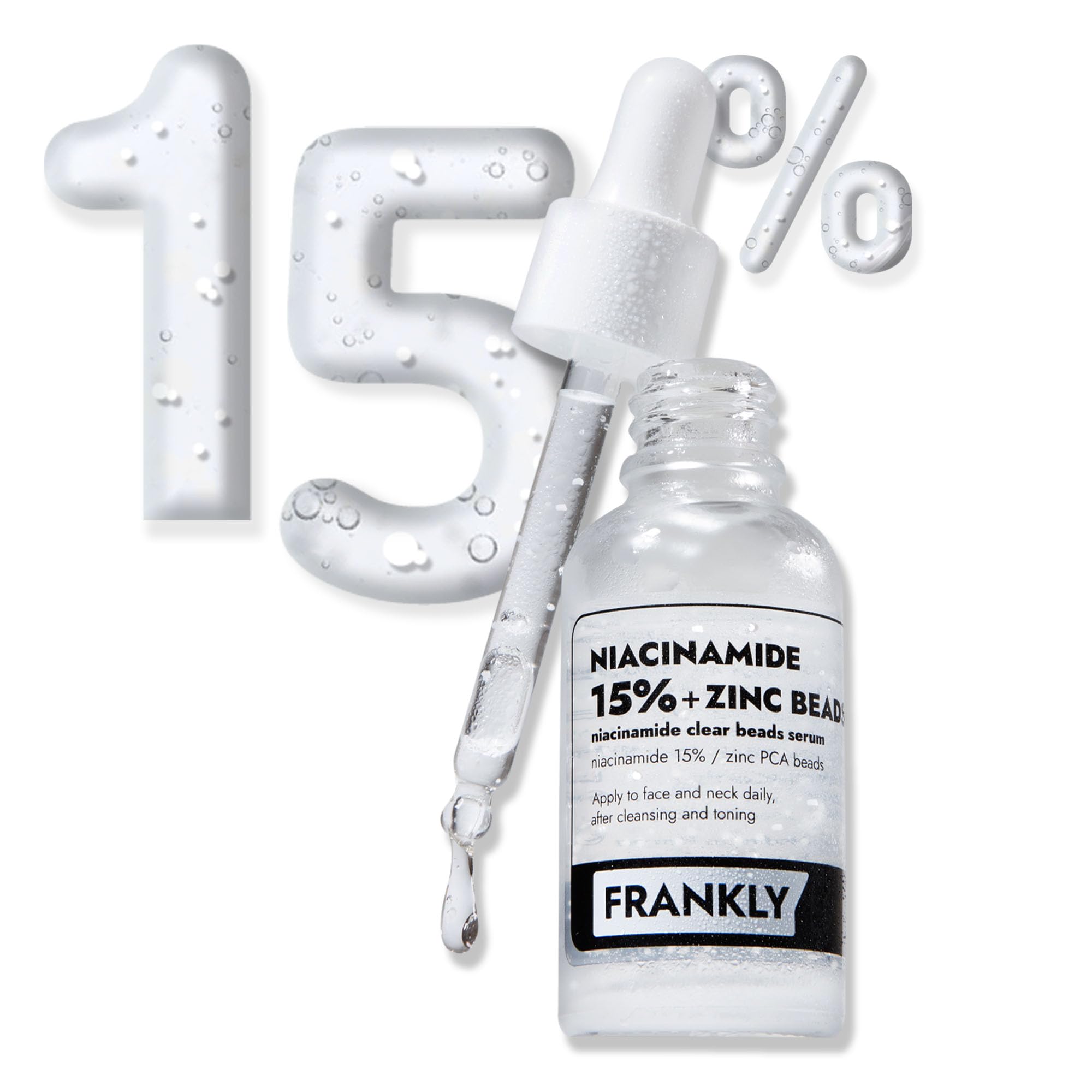 FRANKLY Niacinamide 15% & Zinc Beads Serum: Acne & Dark Spots Care, Oil Control, Even Skin Texture & Glow | Vegan & Cruelty-Free | Non-Comedogenic All skin types Korean Skincare | 1.01 fl.oz