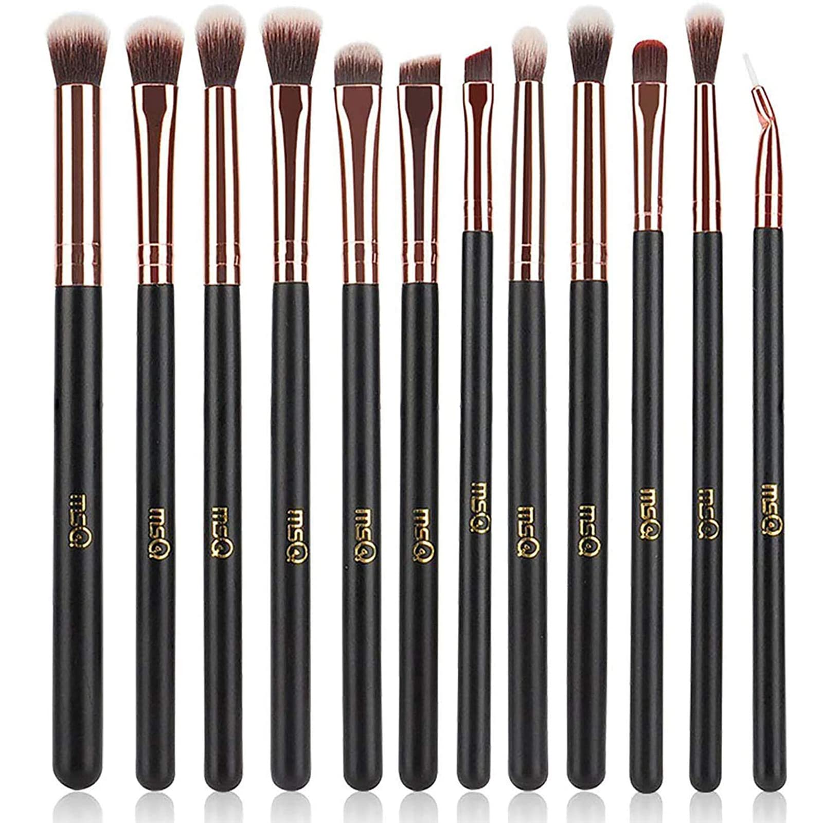 MSQ Eyeshadow Brushes 12pcs Rose Gold Eye Make Up Brush Set with Bag (PU Leather Pouch) Soft Natural Hairs for Eyeshadow, Eyebrow, Eyeliner, Blending, Best Gifts - Rose Gold