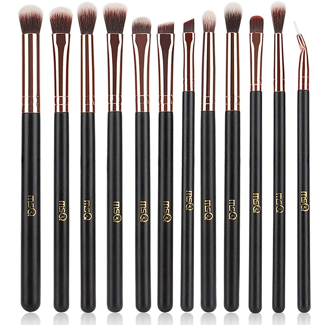 MSQ Eyeshadow Brushes 12pcs Rose Gold Eye Make Up Brush Set with Bag (PU Leather Pouch) Soft Natural Hairs for Eyeshadow, Eyebrow, Eyeliner, Blending, Best Gifts - Rose Gold