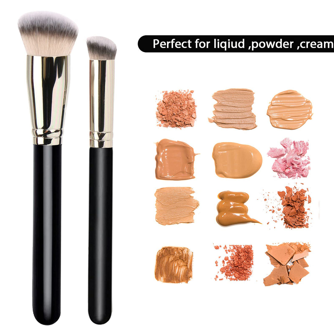 Makeup Brush with 1PCS Round Slanted Foundation Brush and 1PCS Mini Angled Concealer Brush Flat Top Kabuki Nose Contour Brush Perfect for Blending Liquid,Buffing,Cream,Sculpting,Mineral Makeup