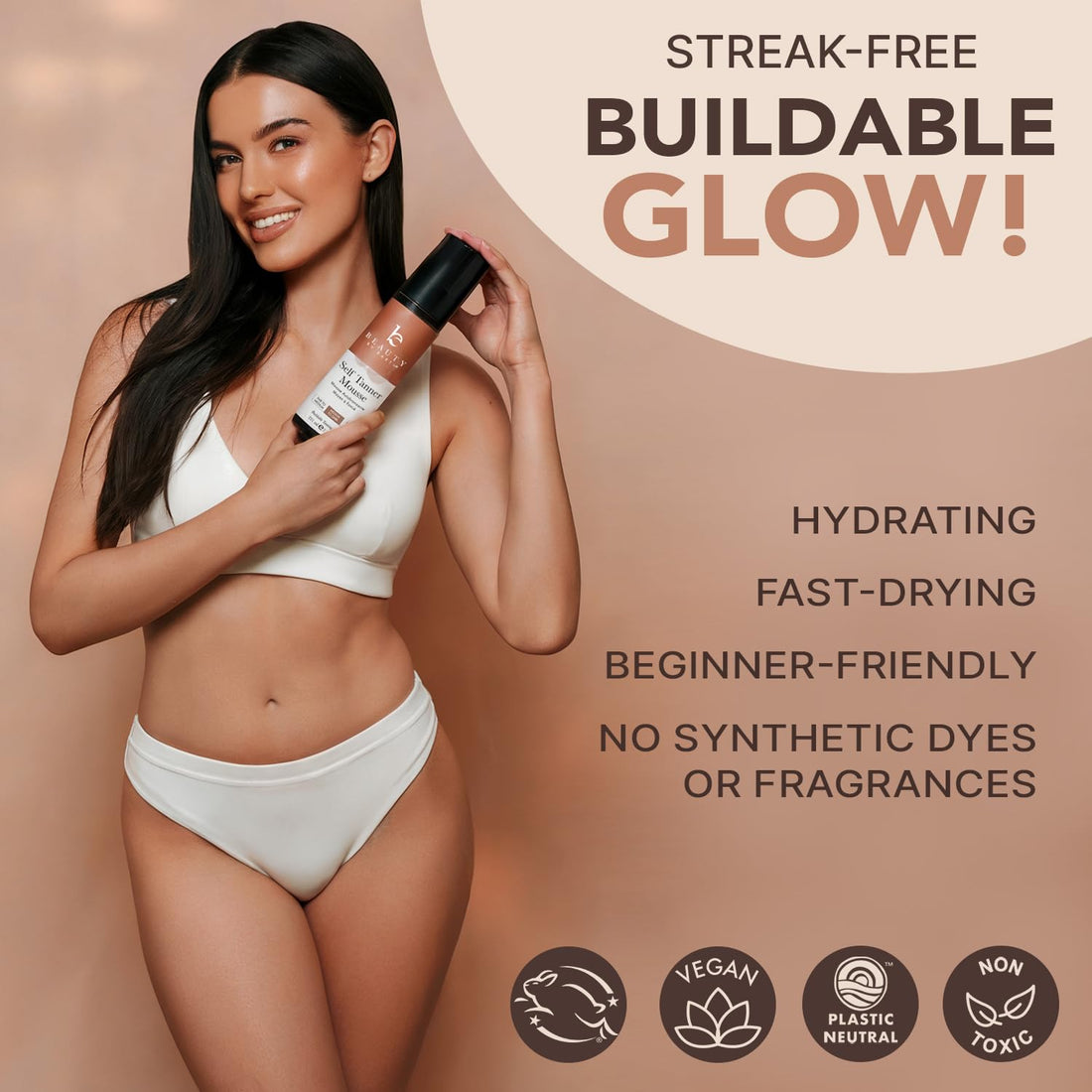 Self Tanner Mousse - USA Made with Natural & Organic Ingredients, Self Tanning Mousse for Dark Fake Tan, Sunless Tanner, Clear & Non Toxic Tanning Foam for Streak Free Finish, No Nasty Smell