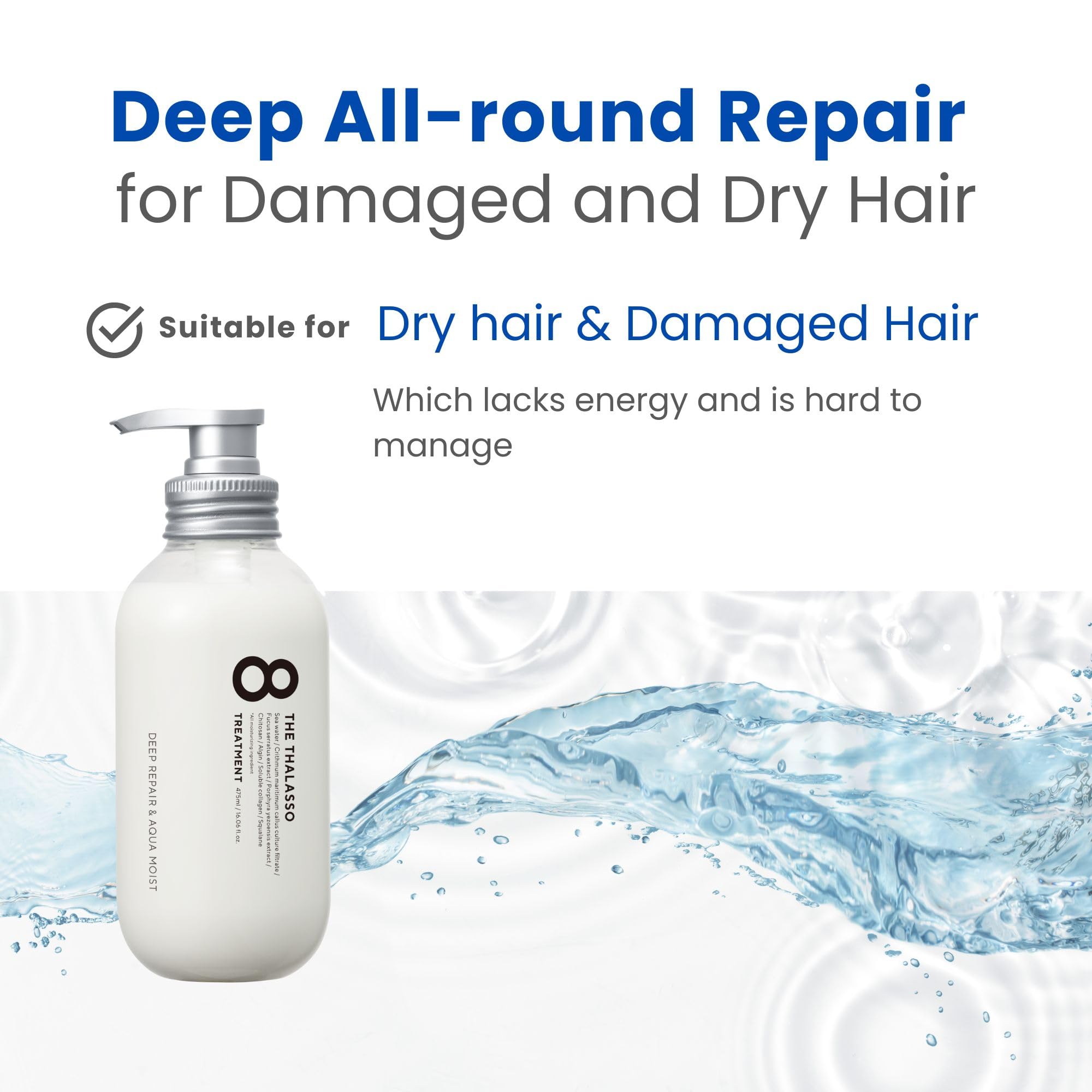 8 THE THALASSO Hair Conditioner for Dry & Damaged Hair, Scalp Women & Men, Moisturizing Treatment with Organic Stem Cell & Deep Sea Water, Hair Care from Japan, Silicone & Sulfate Free 16.1 Fl Oz