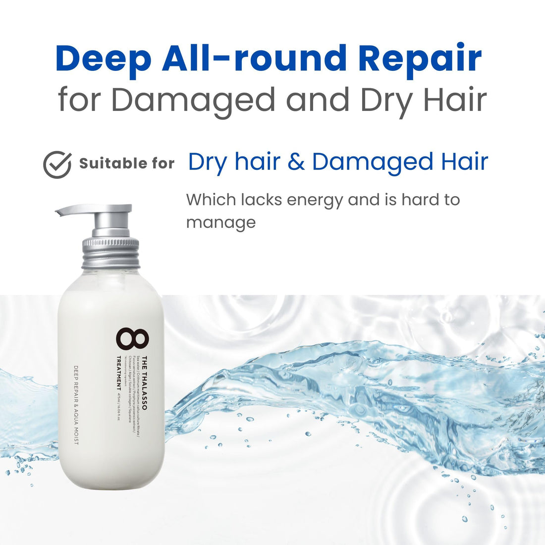 8 THE THALASSO Hair Conditioner for Dry & Damaged Hair, Scalp Women & Men, Moisturizing Treatment with Organic Stem Cell & Deep Sea Water, Hair Care from Japan, Silicone & Sulfate Free 16.1 Fl Oz