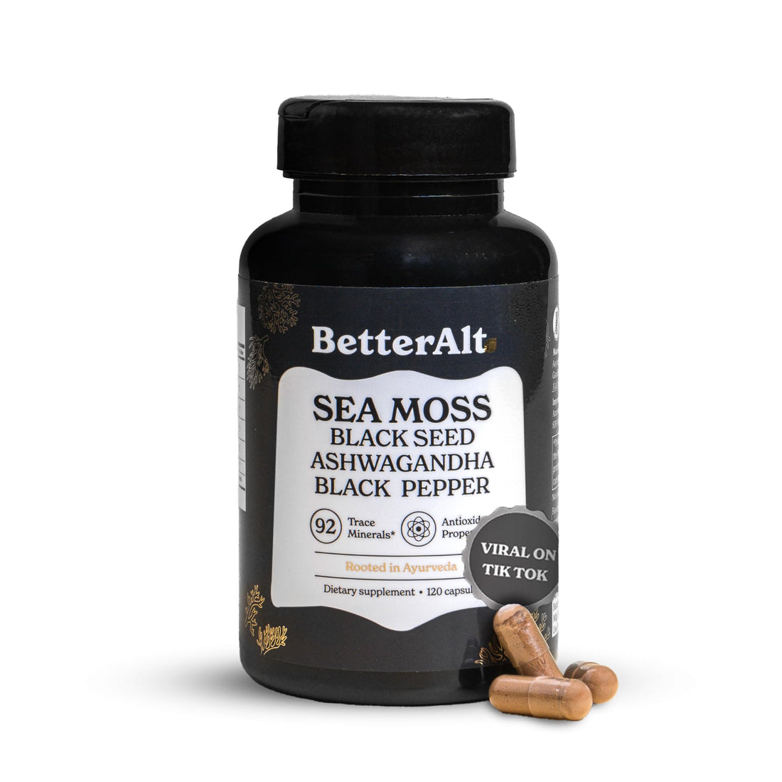 Better Alt Sea Moss Capsules- Irish Sea Moss with Black Seed Oil, Ashwagandha & Black Pepper for Stamina, Strength & Endurance- High Potency Sea Moss Supplement - 60 Servings, 120 Capsule