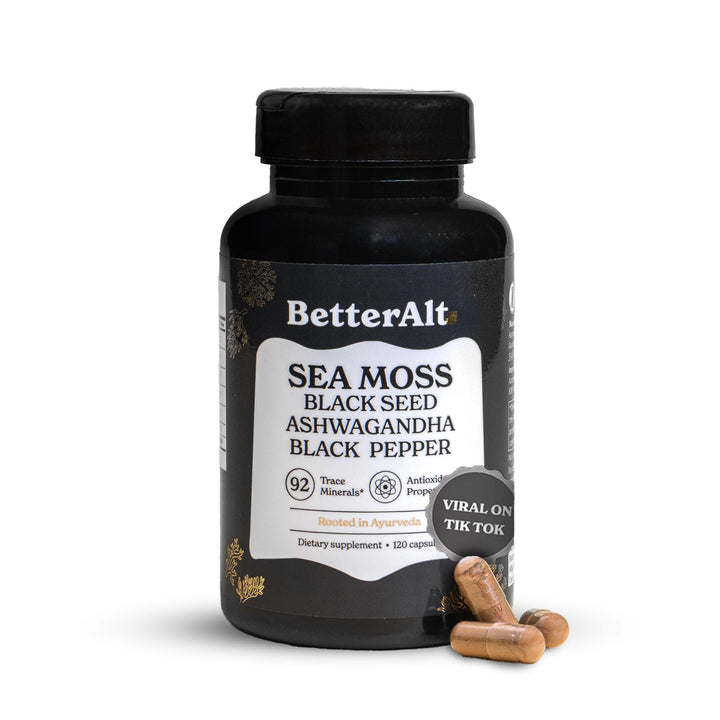 Better Alt Sea Moss Capsules- Irish Sea Moss with Black Seed Oil, Ashwagandha & Black Pepper for Stamina, Strength & Endurance- High Potency Sea Moss Supplement - 60 Servings, 120 Capsule