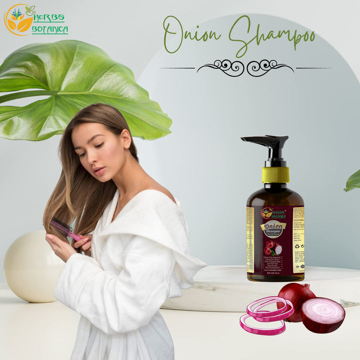 Onion Shampoo for Hair Growth – Enriched with Caffeine, Curry Leaf & Indian Alkanet Root – Controls Hair Fall & Dandruff – Onion Shampoo and Conditioner Alternative – 6.76 fl oz by Herbs Botanica