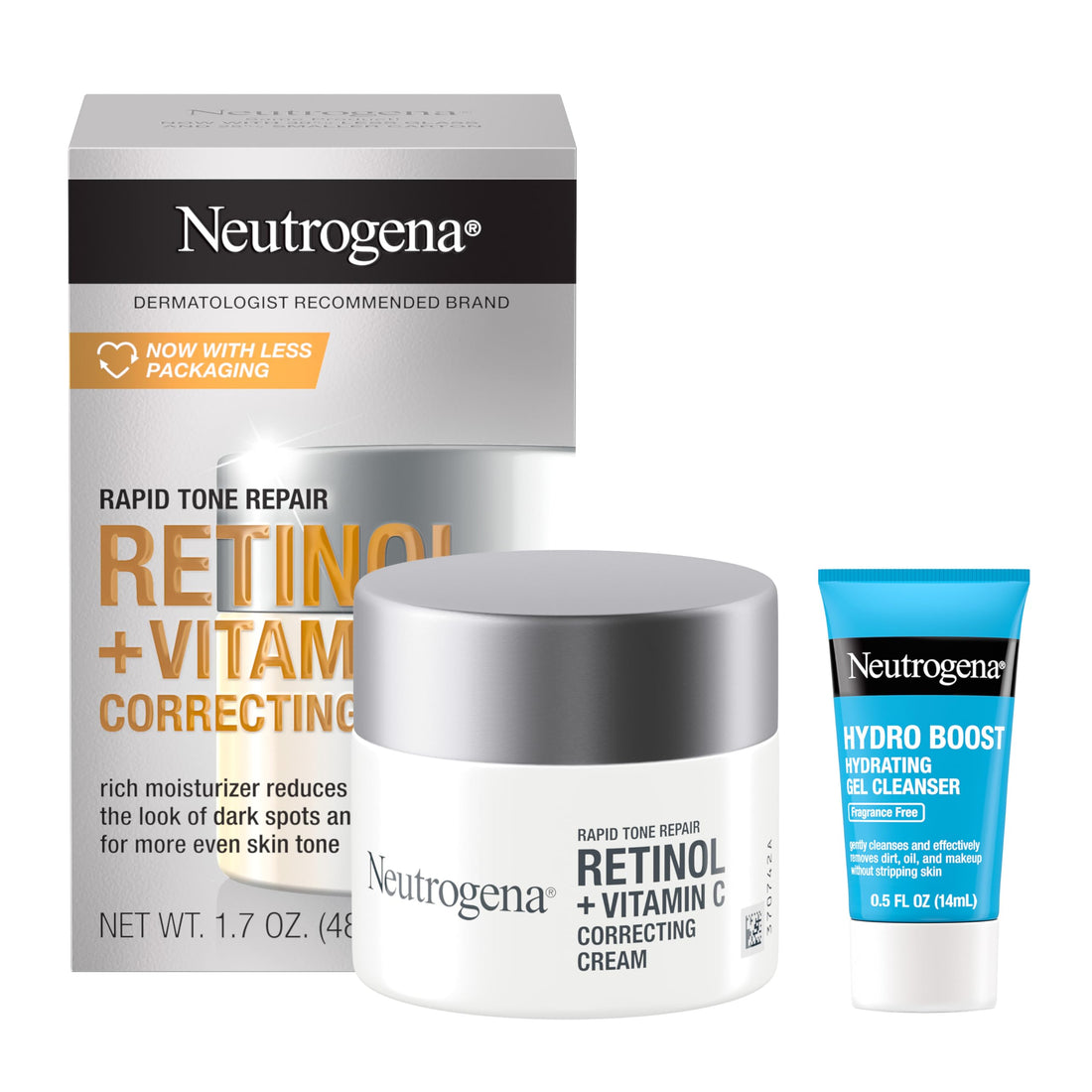 Neutrogena Rapid Tone Repair Retinol + Vitamin C Face Moisturizer, Dark Spot Corrector, Anti-Aging Face Cream for Even Tone 1.7 oz + Trial Size Hydro Boost Facial Cleanser, 0.5 fl. oz