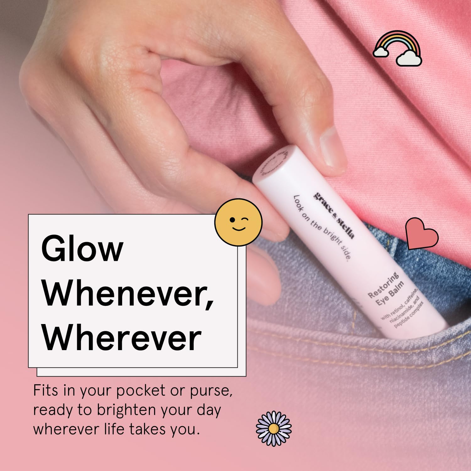 grace & stella Under Eye Brightener Balm Stick - Travel Size Toiletries - Retinol & Caffeine Eye Cream for Dark Circles, Puffiness, Wrinkles - Hydrate and Brighten - Vegan Skincare (0.13oz / 3.5g)