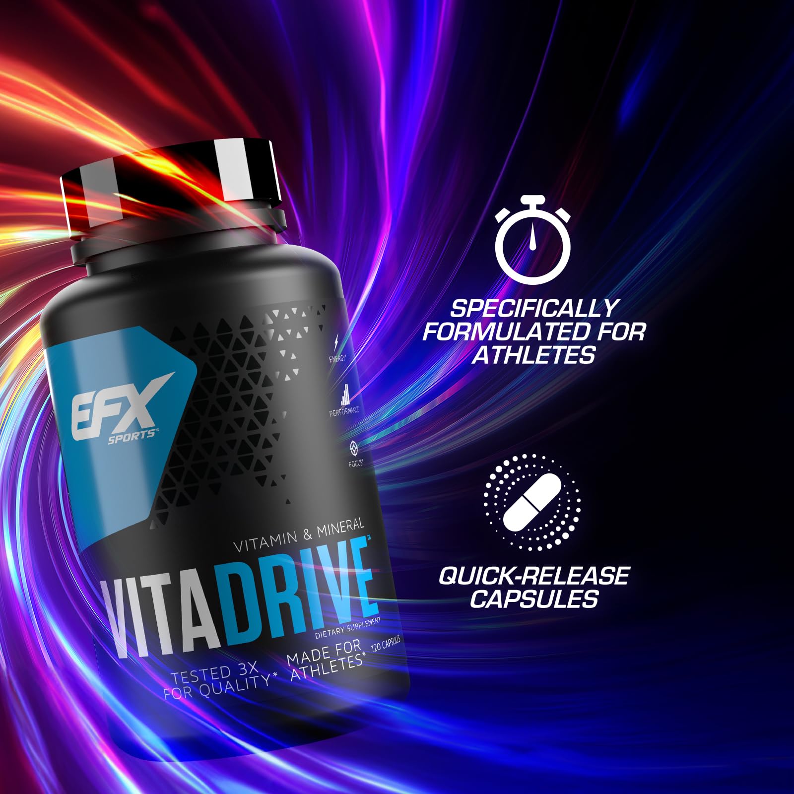 EFX Sports Vita Drive | Multivitamin Formulated for Athletes | Complex of Vitamins, Minerals, Micronutrients, & Antioxidants | 30 Servings, 120 Capsules