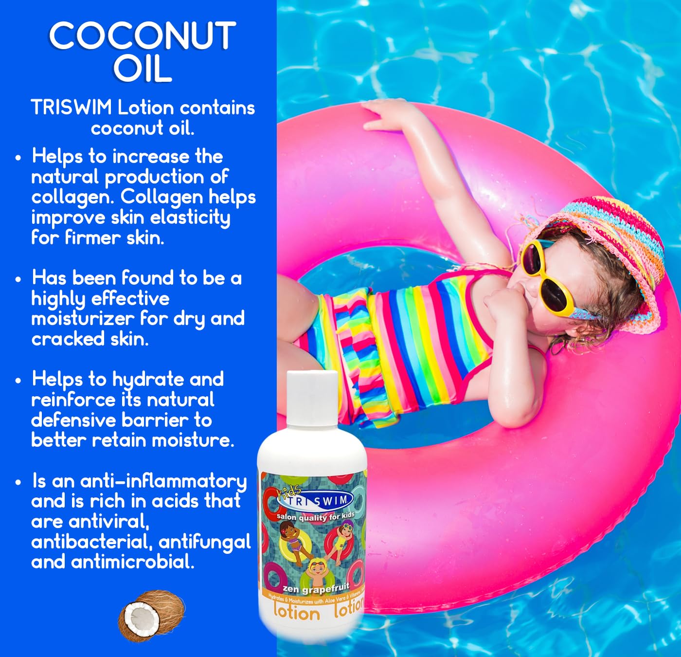 TRISWIM Kids Scented Body Lotion Skin Hydrating Moisturizer Chlorine Removal with Aloe Vera