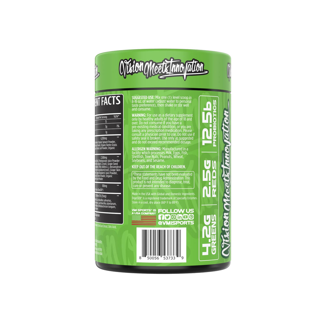 VMI Sports Greens + Reds Advanced Superfood Immunity and Gut Health | Enzymes & Probiotics | 30 Servings (Peach Iced Tea)