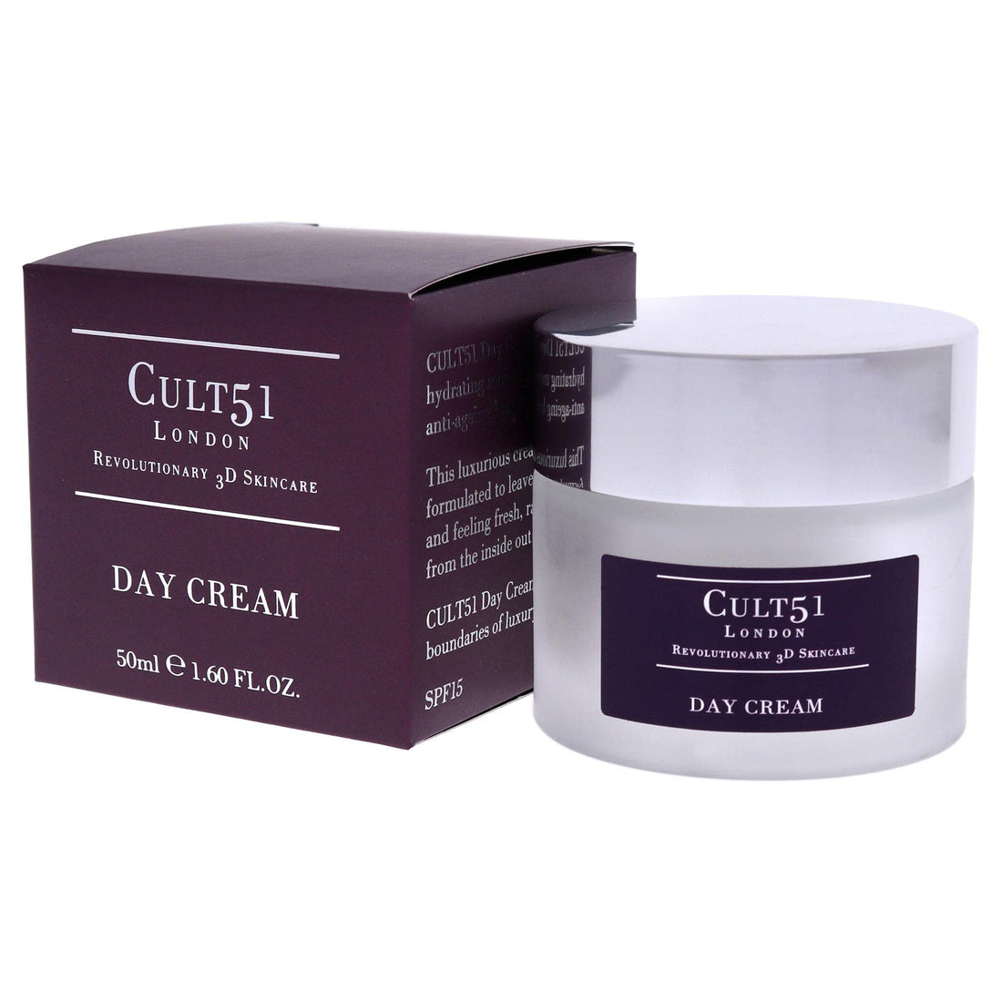 CULT51 Day Cream, Infused with Antioxidants and Added SPF 15, Reduces Appearance of Fine Lines & Wrinkles, Protects Against UV Rays, Smoother, Plumper & Hydrated Skin, Vegan, 1.6 Oz