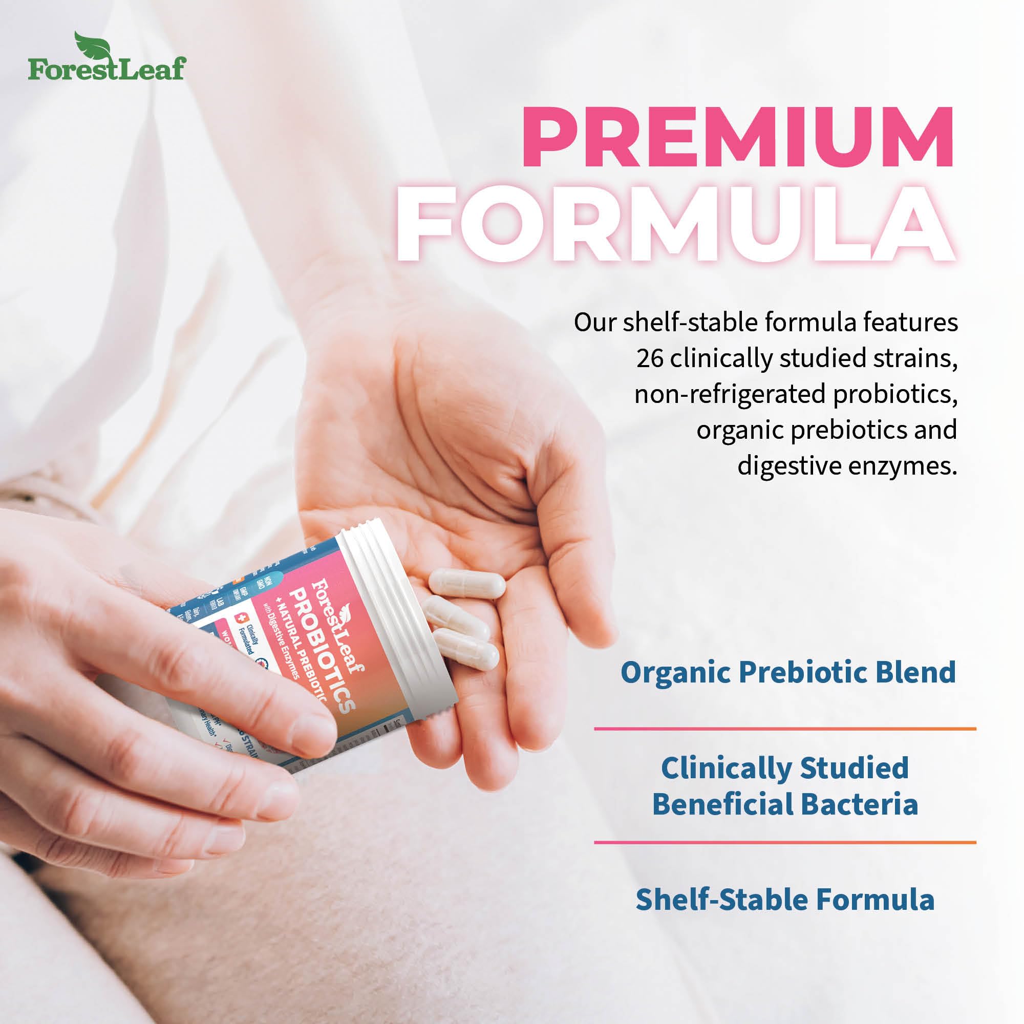 ForestLeaf Womens Probiotic 50 Billion CFU with Organic Prebiotics, Digestive Enzymes, Cranberry, D-Mannose - Prebiotics Probiotics for Women Digestive Health & Vaginal Probiotics Support, 30 Capsules