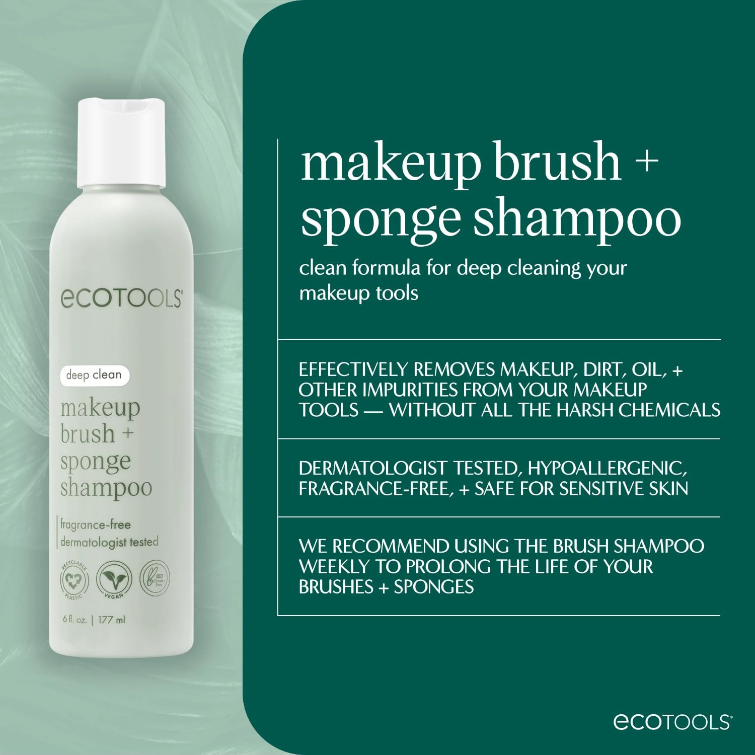 eco Tools Cruelty Free Makeup Brush Cleansing Shampoo, 170g