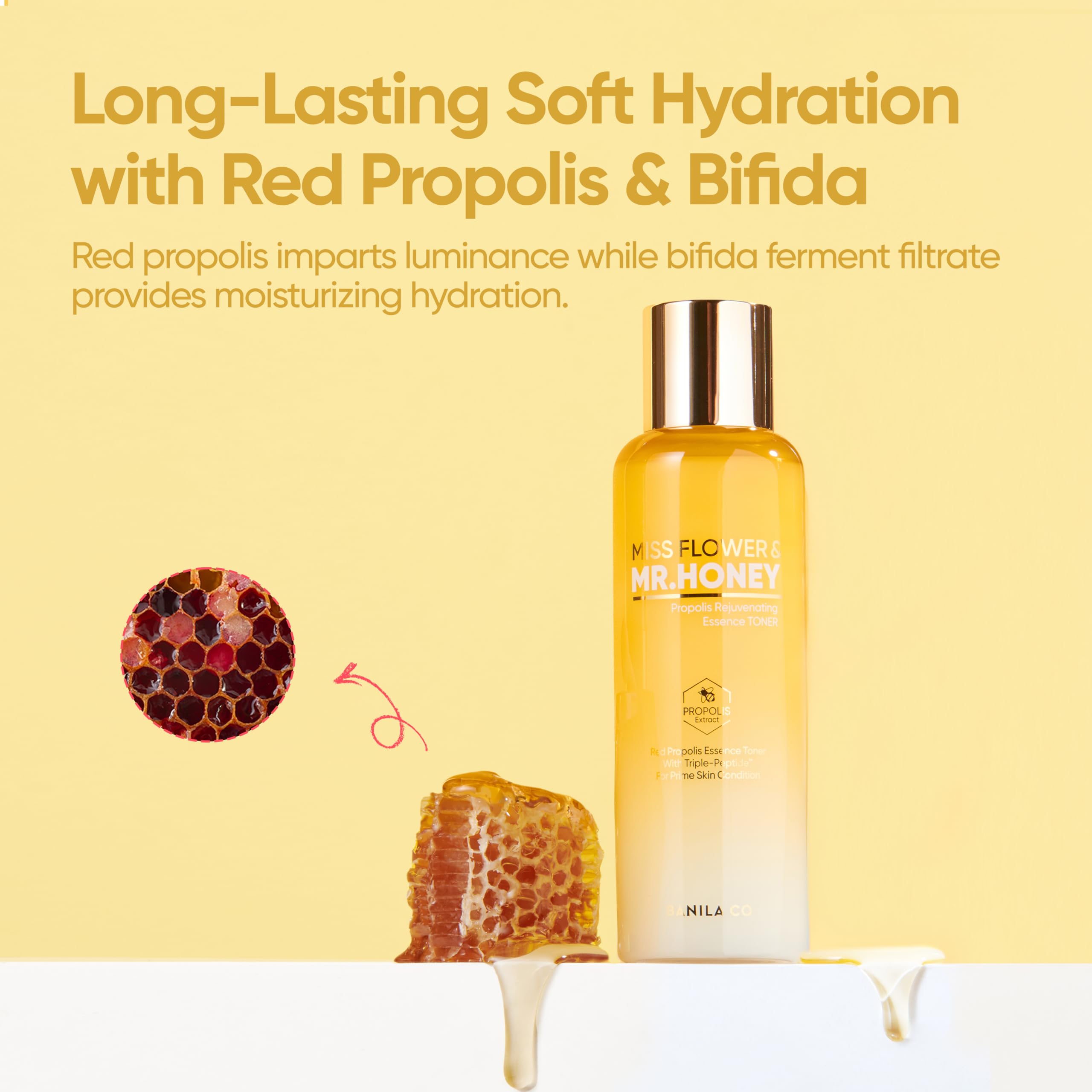 BANILA CO Miss Flower & Mr Honey Propolis Rejuvenating Essence Toner | Hydrating Toner with Propolis Extract & Royal Jelly | Hydrating Korean Skincare for Youthful Radiance (190ml / 6.42 fl oz)