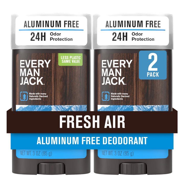 Every Man Jack Fresh Air Men’s Deodorant - Stay Fresh with Aluminum Free Deodorant For all Skin Types - Odor Crushing, Long Lasting, with Naturally Derived Ingredients - 3oz (2 Pack)