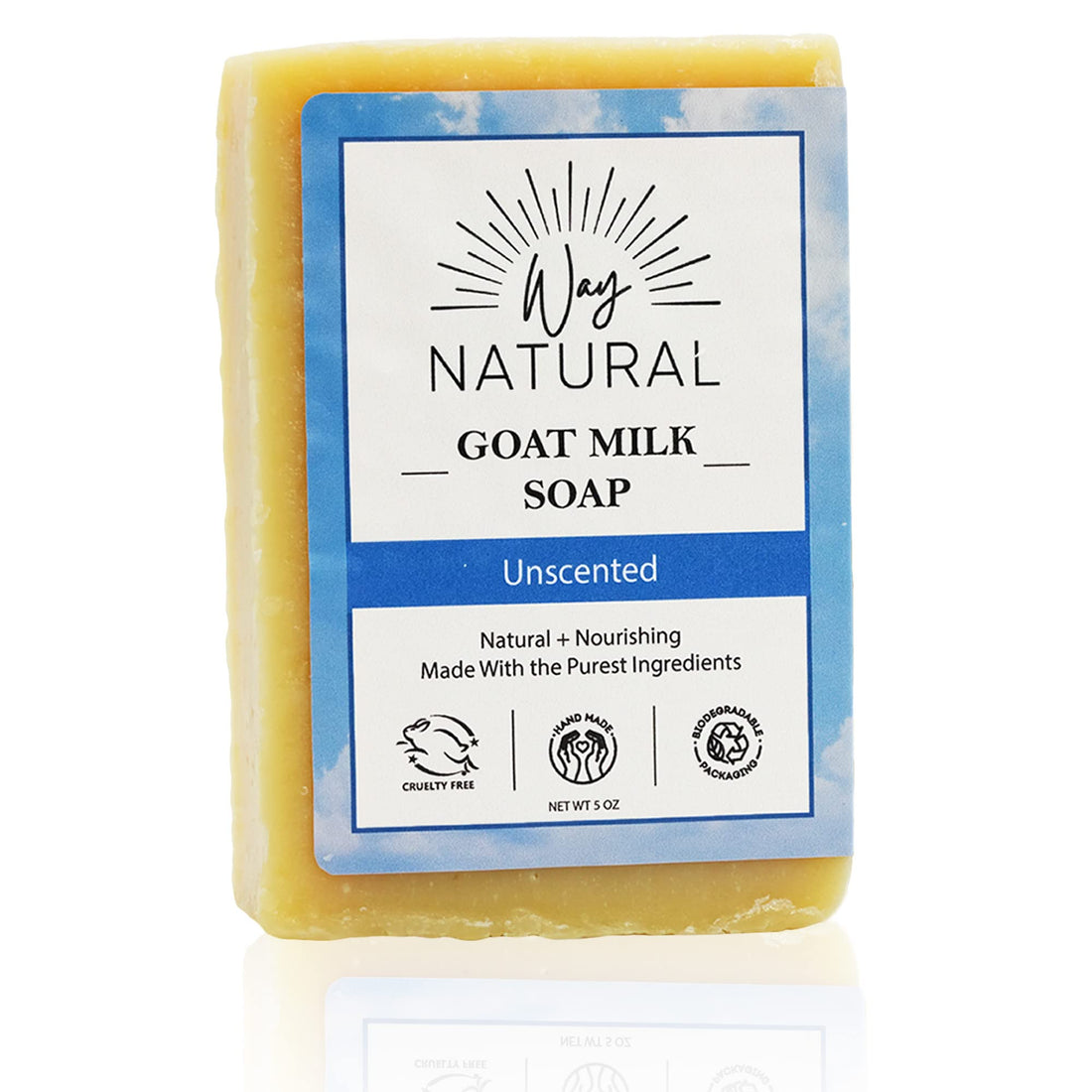Way Natural Goat Milk Soap Bar - Unscented Bar Soap for Men, Women & Kids - Natural, Handmade w/Real Milk - Dry, Sensitive Skin, Hands/Body - Premium, Gentle, No Dyes - (1, Large, 5oz)