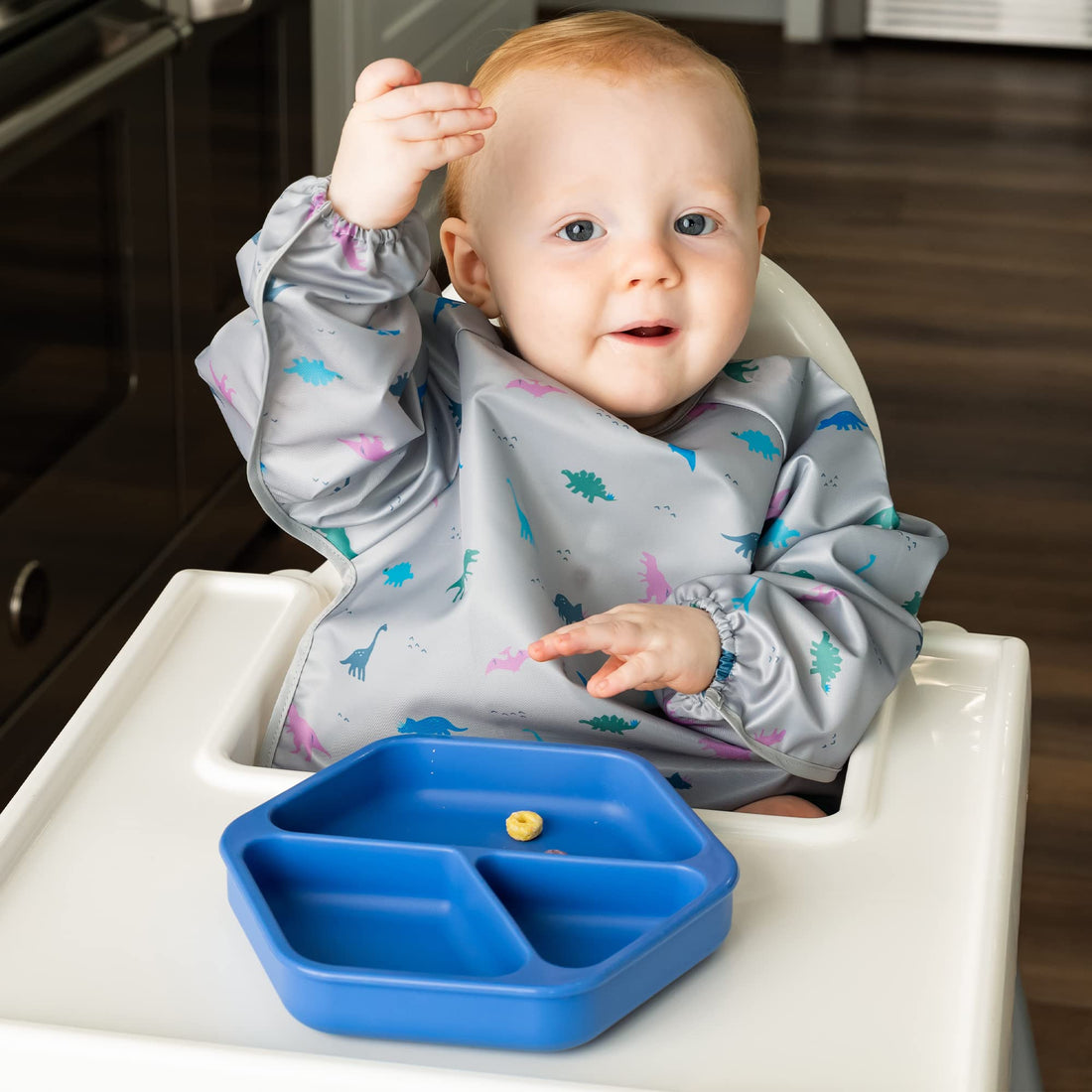 Tiny Twinkle Silicone Suction Baby Plate, Suction Grip Divided Dish for First Foods and Self-Feeding Toddlers, Baby Led Weaning Supplies for Independent Eating (Indigo Plate)