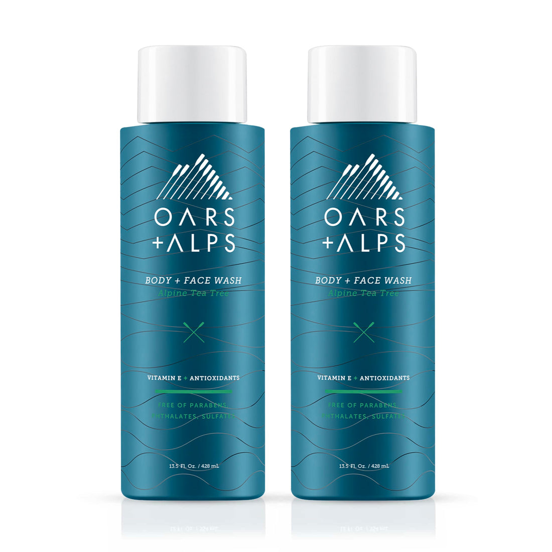 Oars + Alps Mens Body and Face Wash, Naturally Derived Skin Care Infused with Vitamin E and Antioxidants, Vegan and Gluten Free, Alpine Tea Tree, 2 Pack