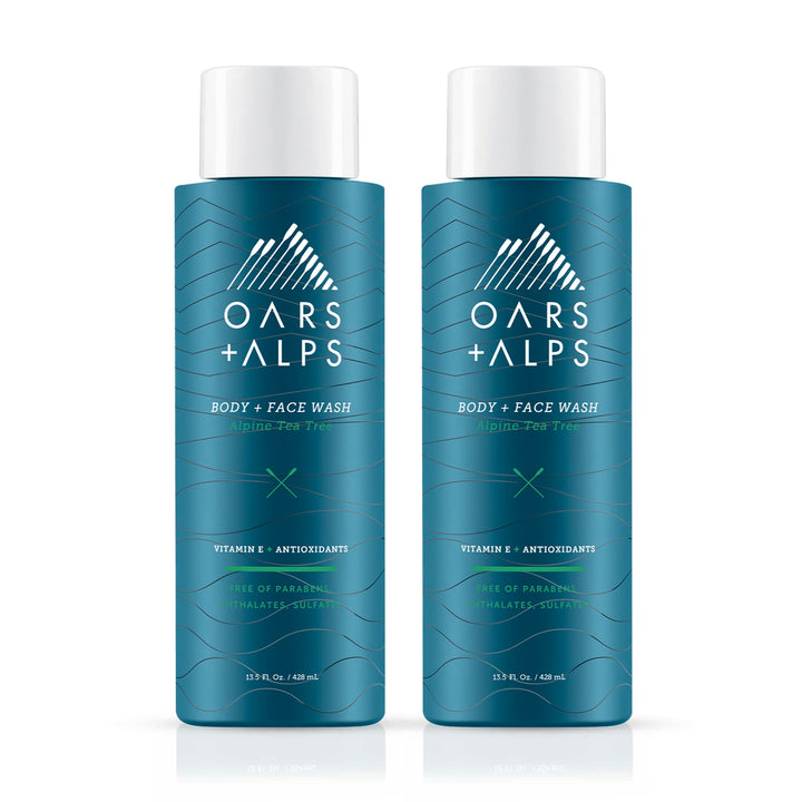 Oars + Alps Mens Body and Face Wash, Naturally Derived Skin Care Infused with Vitamin E and Antioxidants, Vegan and Gluten Free, Alpine Tea Tree, 2 Pack
