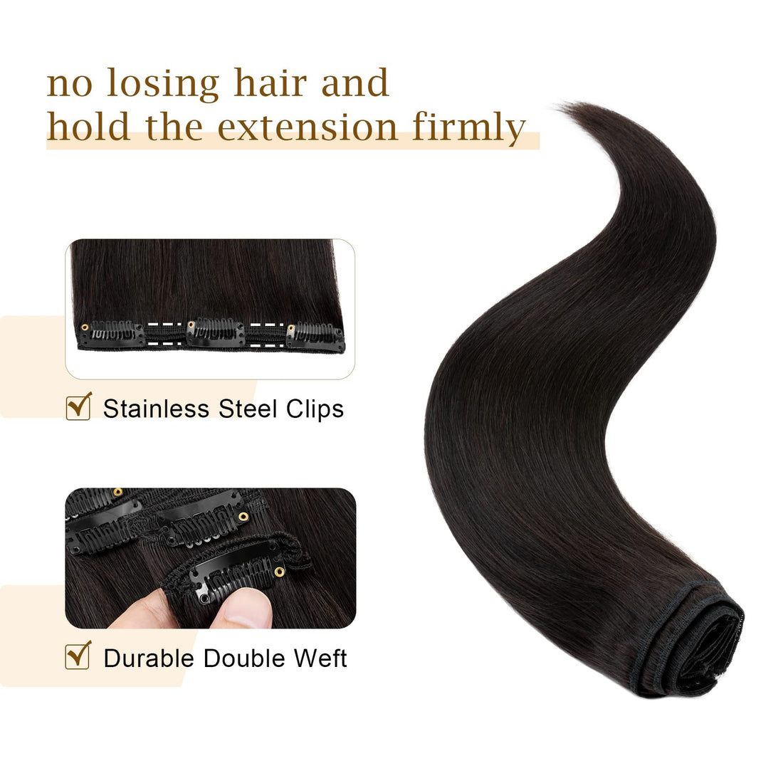 Double Weft 100% Remy Human Hair Clip in Extensions 10''-22'' Grade 7A Quality Full Head Thick Long Soft Silky Straight 8pcs 18clips for Women Beauty (14 / 14 inch 120g ,#1B Natural Black)