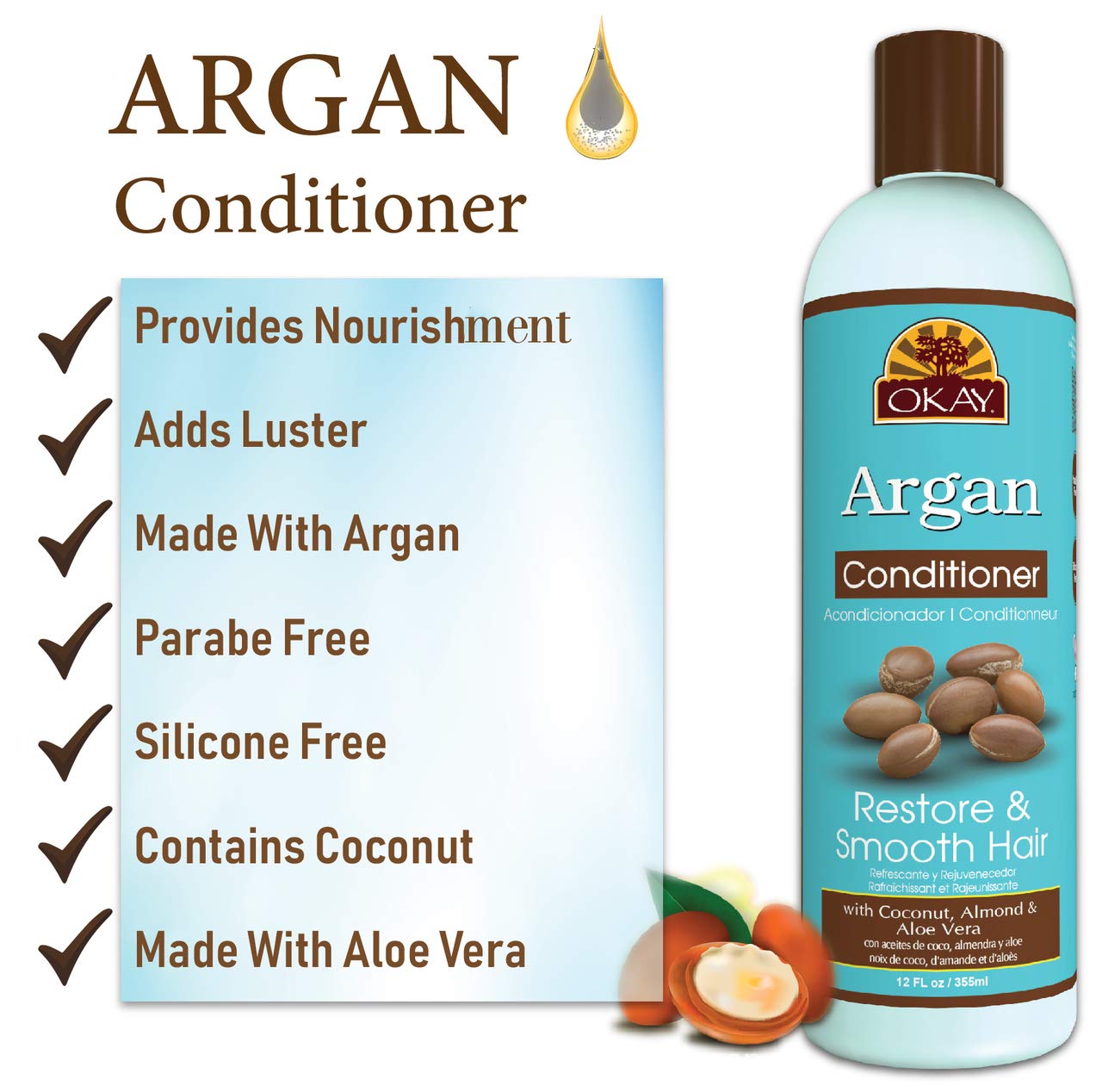 OKAY Argan Oil Conditioner, 12 Fluid Ounce