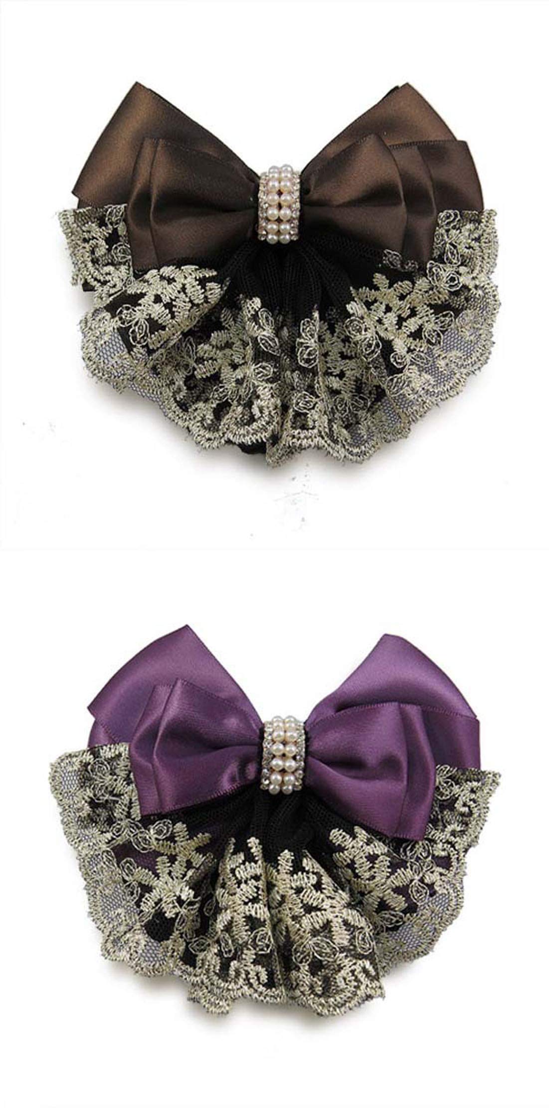 Lady Bow Hair Bun Net Snood Crochet Net Bun Hair Cover Hair Accessories Bowknot Decor Barrette Hair Clip Lace Flower Hair Accessories (Purple)