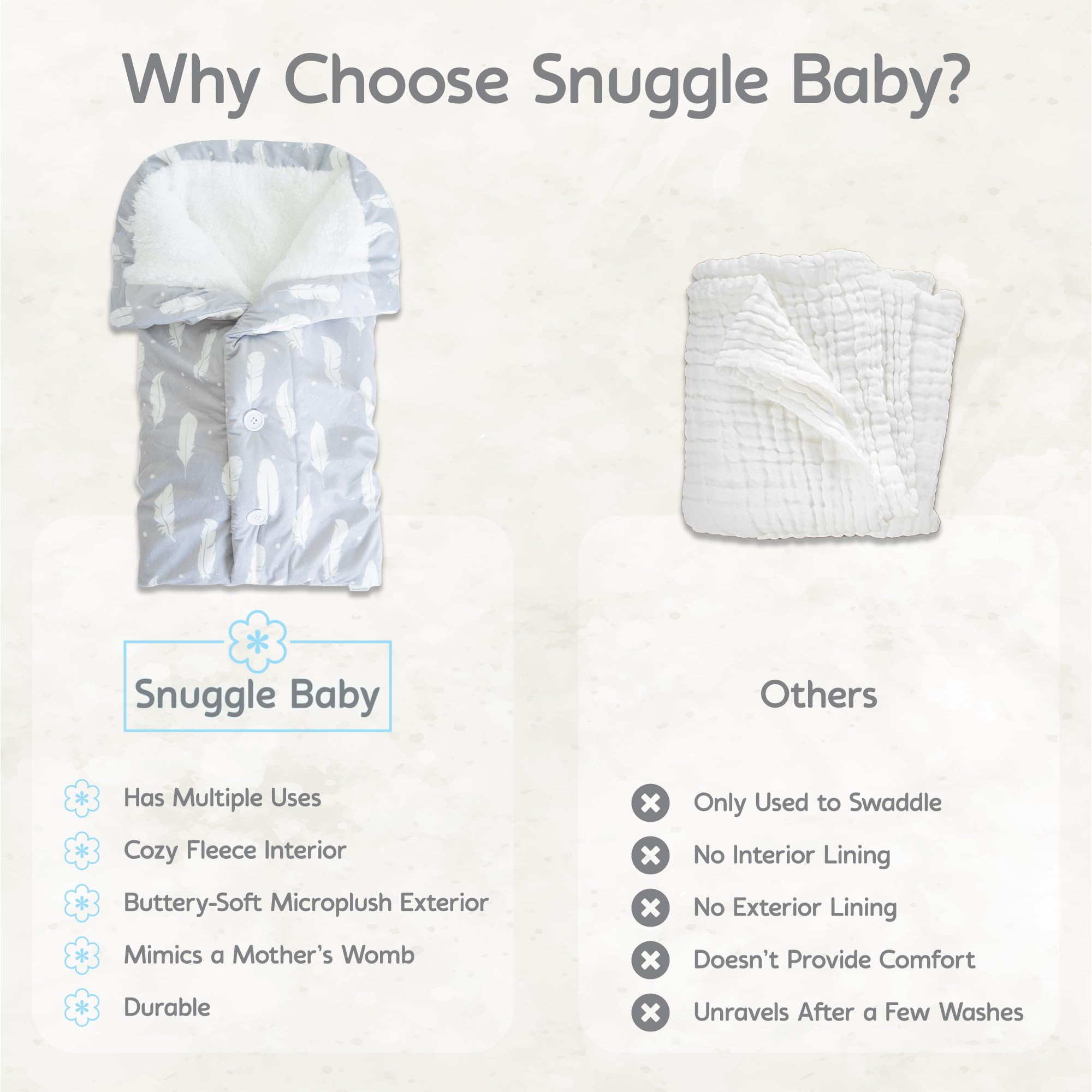 Snuggle Baby The Swaddle Blanket - Boho Feathers - Sleep Swaddle Blankets For Baby Boy & Girl - Infant Sleep Sack 0-3 Months - Newborn Wrap Swaddle Blanket - Newborn Essentials For Baby