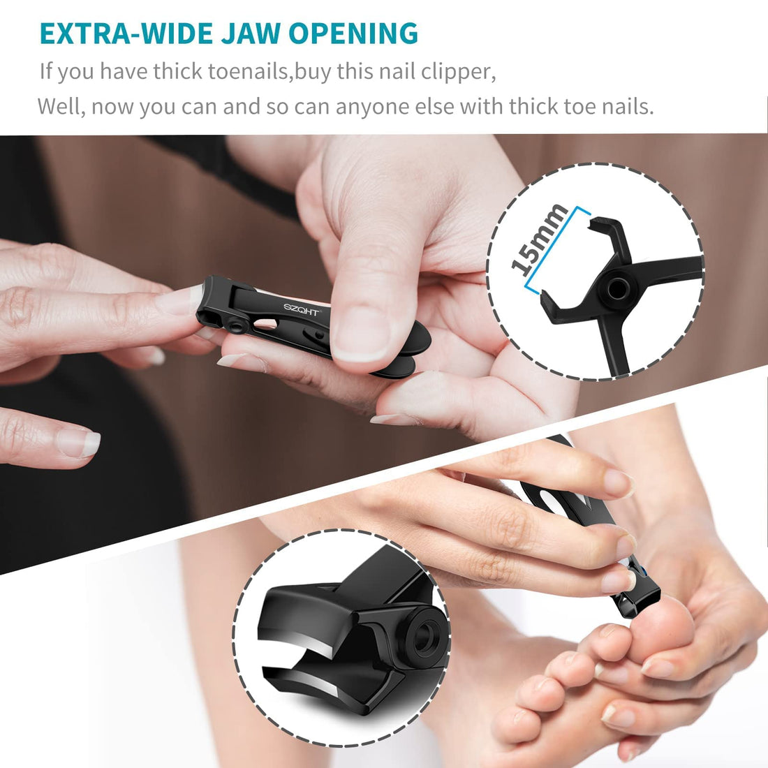 SZQHT Fingernail Clippers,Nail Clippers for Tough Fingernails or Thick Toenails,Heavy Duty Stainless Steel Nail Cutters,Toenail Clippers for Elder,Men, Seniors, Adults(Black)