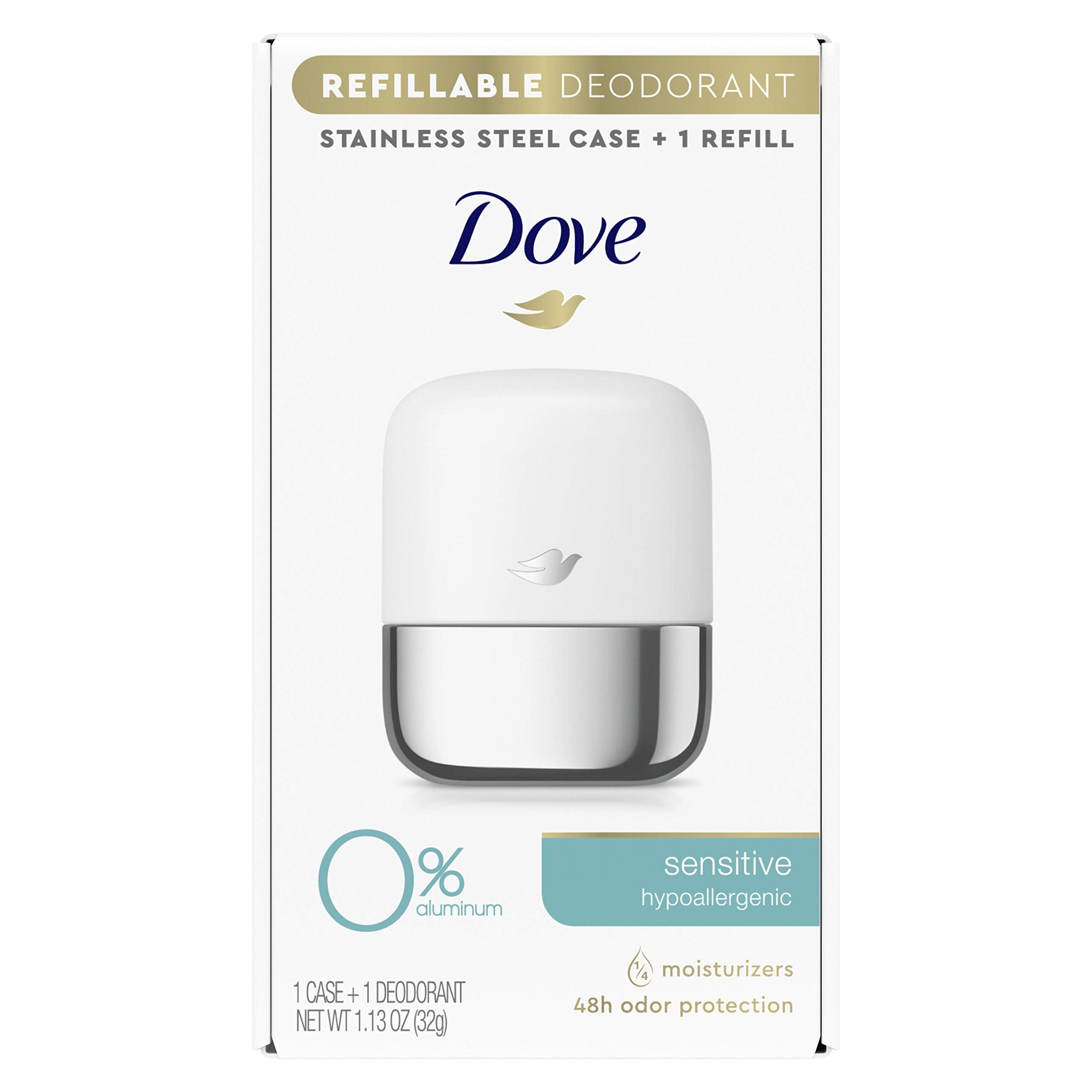 Dove Refillable Deodorant Starter Kit 0% Aluminum Sensitive Aluminum Free Deodorant 1.13 oz