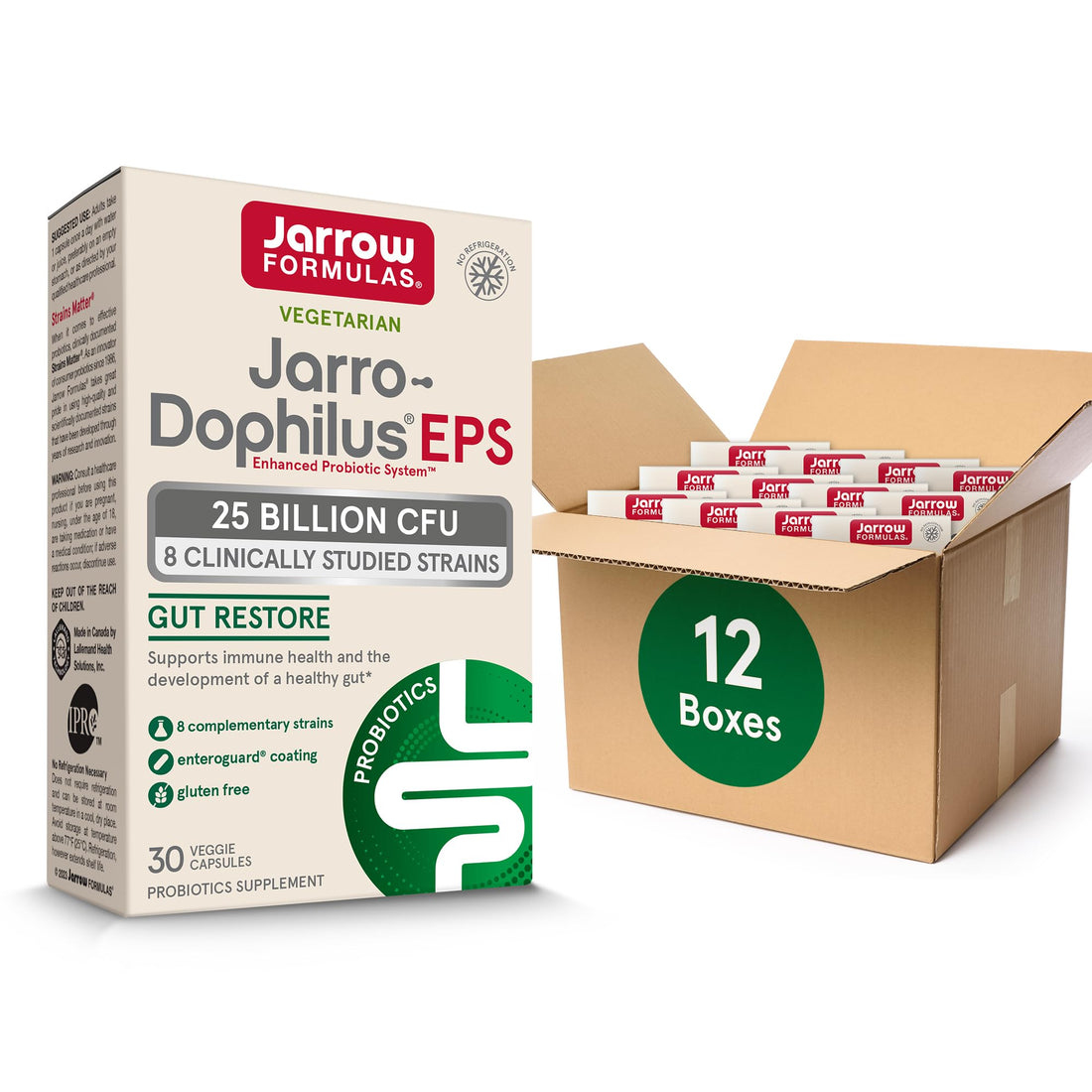 Jarrow Formulas Jarro-Dophilus EPS Gut Restore Probiotics 25 Billion CFU with 8 Clinically-Studied Strains, Dietary Supplement for Intestinal and Immune Support, 30 Veggie Capsules, 30 Day Supply
