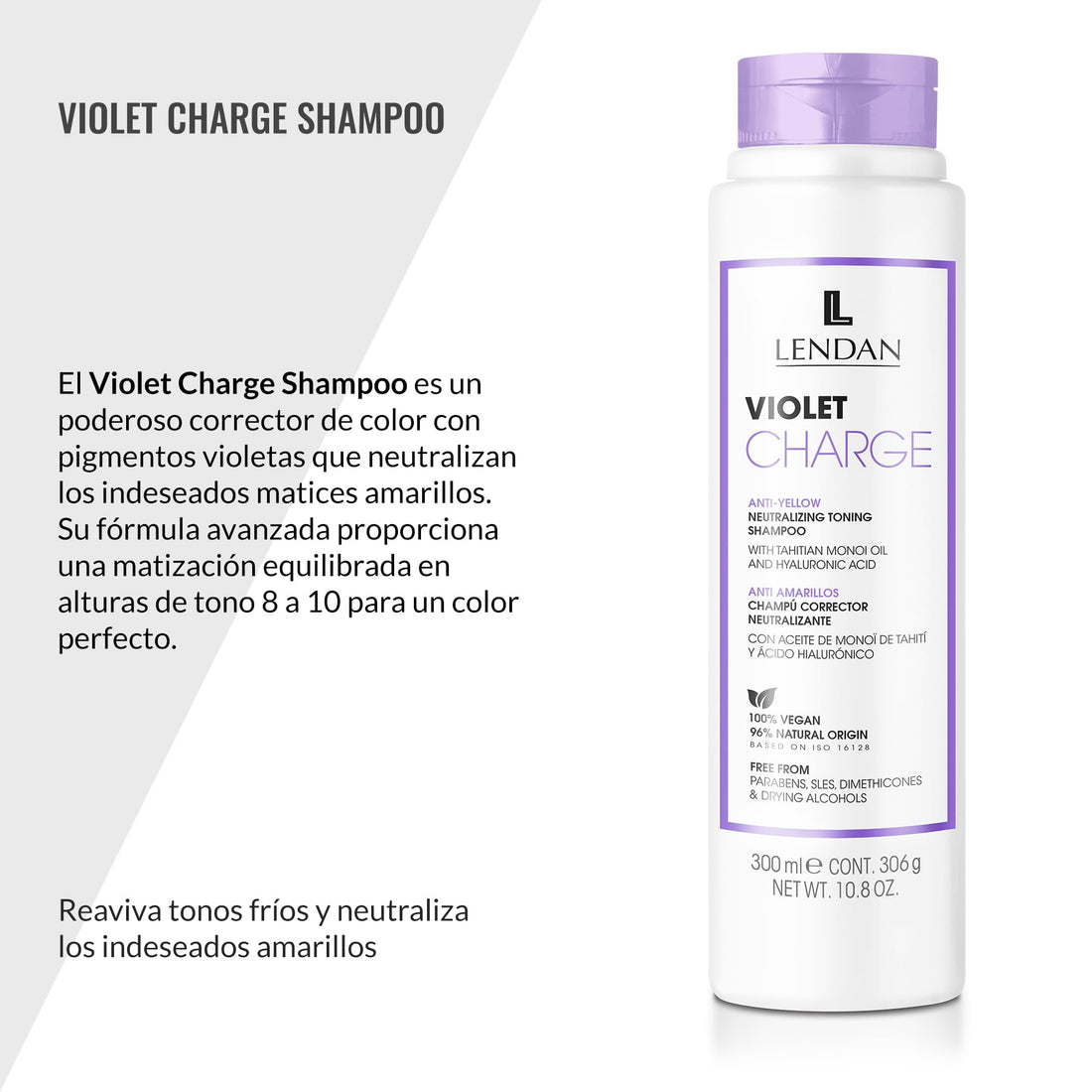 Lendan - Purple Shampoo - Violet Charge Shampoo - 300 ml - With Violet Pigments - Color Correcting - Neutralizes Yellow Tones - Deep Hair Hydration - Vegan