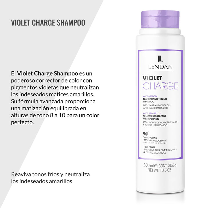 Lendan - Purple Shampoo - Violet Charge Shampoo - 300 ml - With Violet Pigments - Color Correcting - Neutralizes Yellow Tones - Deep Hair Hydration - Vegan