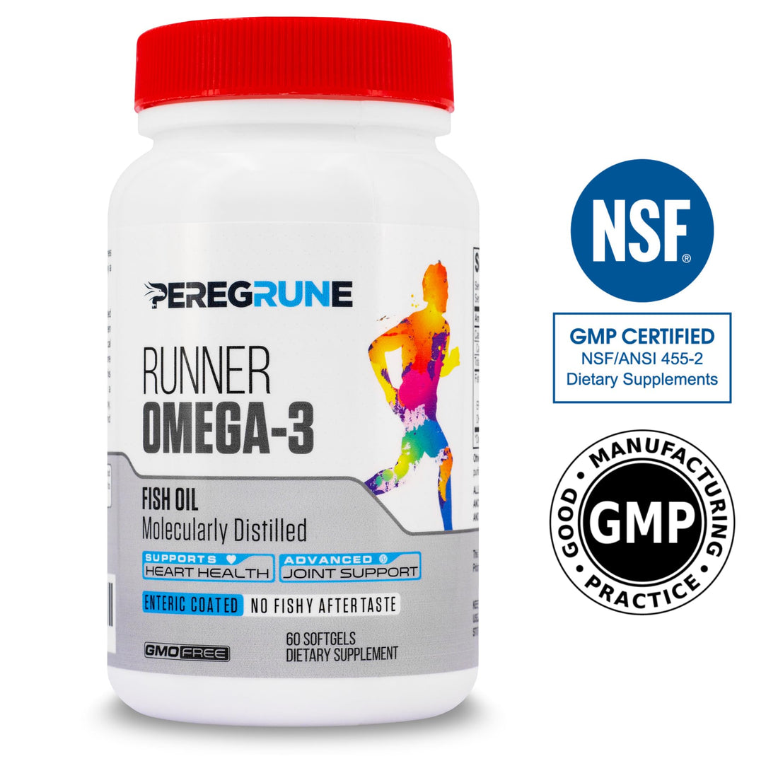PEREGRUNE Runner Omega 3 Fish Oil – Triple Strength Nutritional Sport Supplement - Helps Support Heart & Joint Health for Running with Omega- EPA & DHA - 1000 mg, 1 Month Capsules for Men and Women