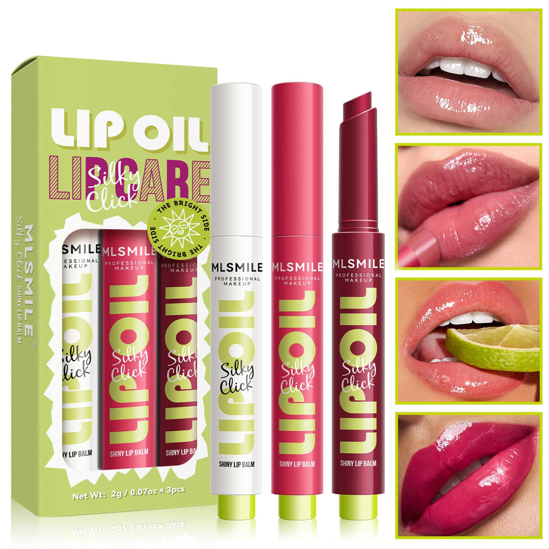 3 Colors Fat Lip Oil Slick Click Press Lipstick, Moisturizing Lip Balm Korean Shining Mirror Lip Gloss Nourishing Solid Lip Glaze, Plump Your Lips, High Pigmented Vegan Lip Oil Non-Sticky (A#)