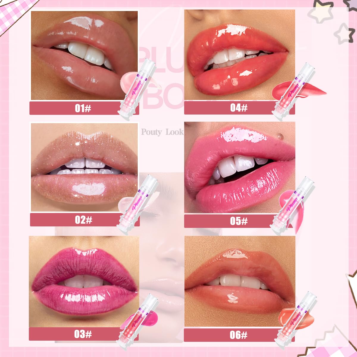 Tiejdhr 6 Colors Lip Plumper, Hydrating & Smooth Lip Wrinkles, Enhancing Plump Effect for Fuller Lips High Shine Lip Glaze Long Lasting Nourishing Lip Plumper for Women Girls (# 01)