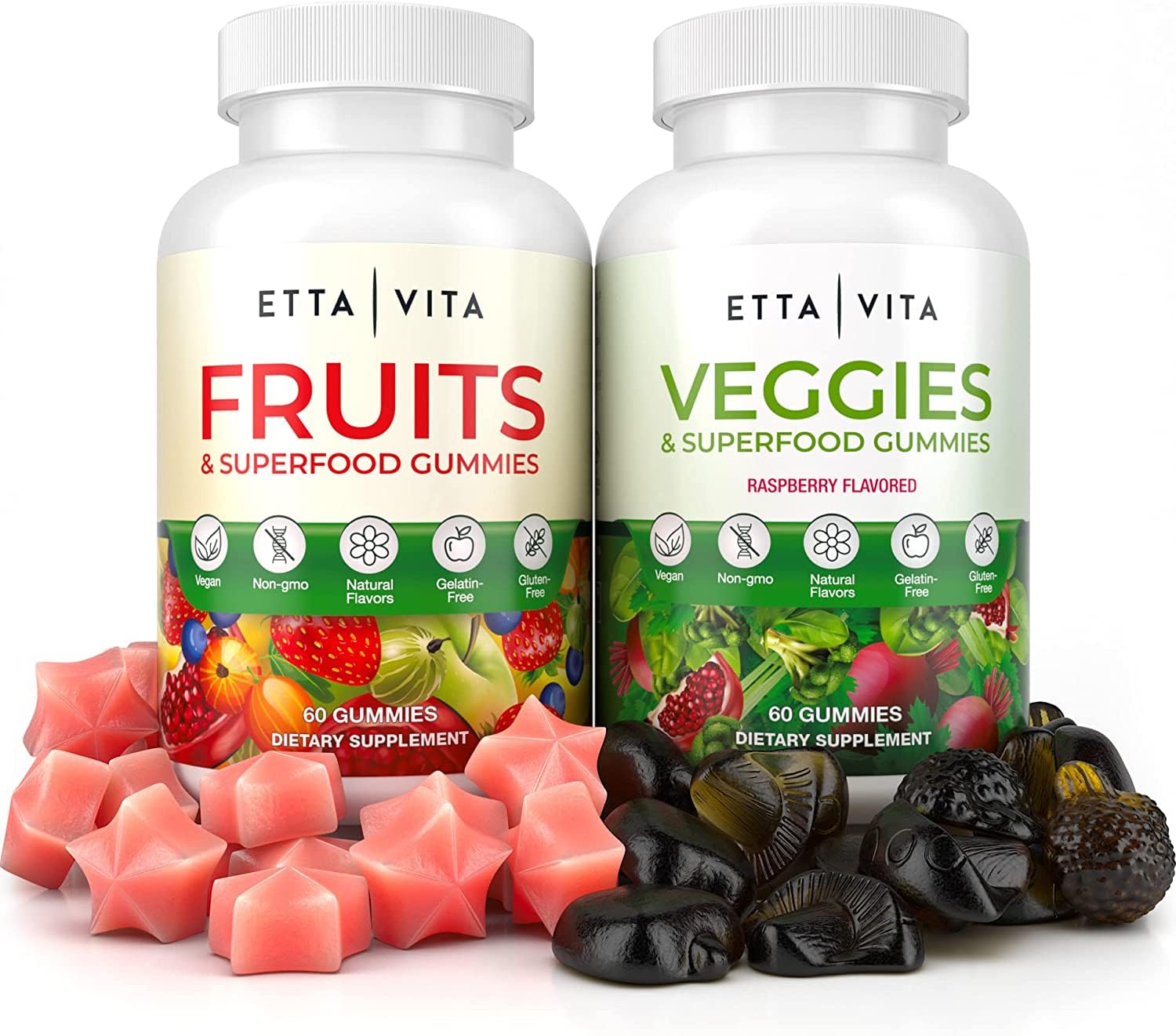 (120 Chews) Fruits and Veggies Supplement - Superfood Fruits and Veggies Gummies (9 Superfruits & 30 Veggies) Mushrooms, Fruit and Vegetable Vitamins, Non-GMO, Pectin-Based, Gluten-Free, No Capsules