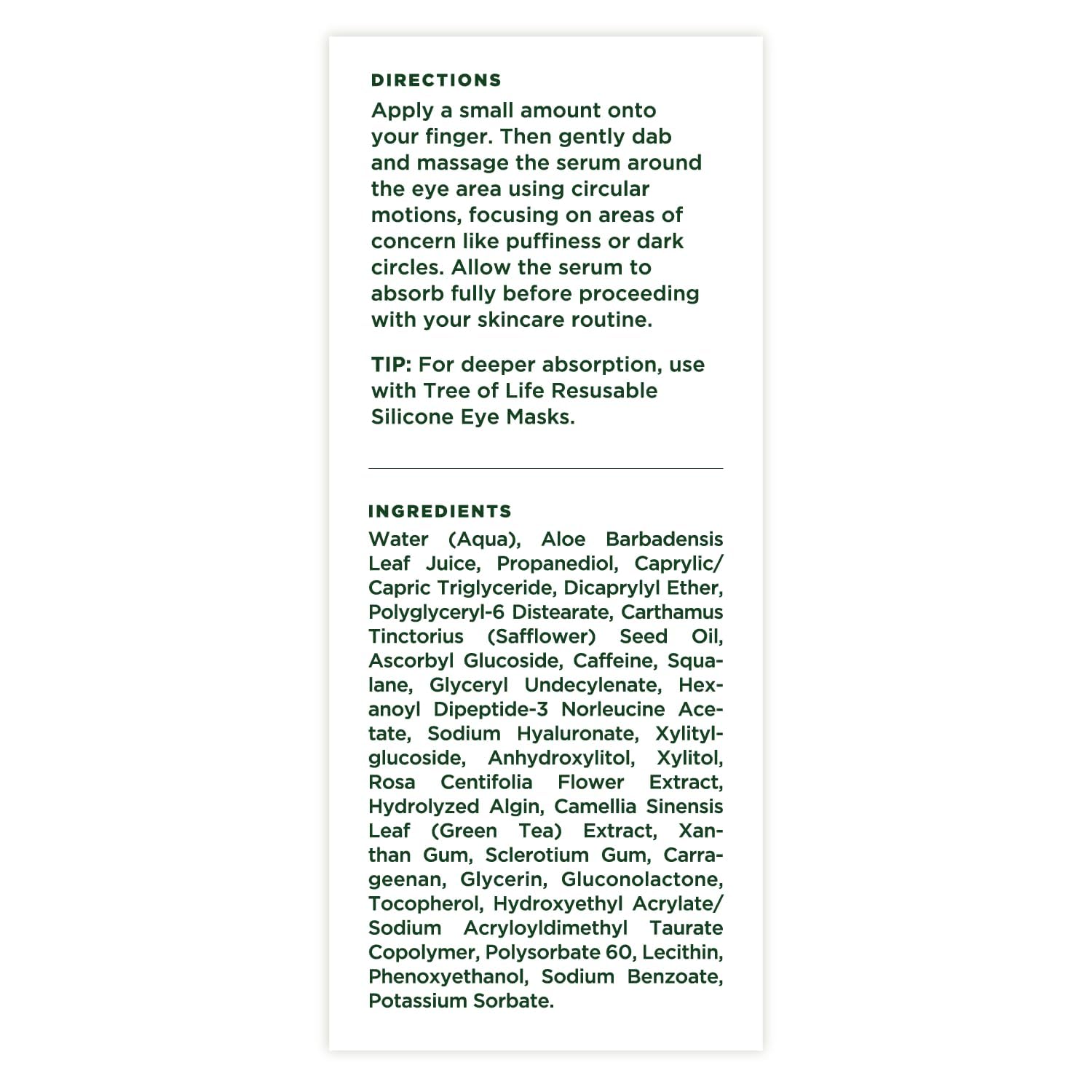 Tree of Life Caffeine Under Eye Serum - 1fl oz - Dermatologist Tested Dark Circles Treatment - Hydrating Anti-Aging Formula to Reduce Puffiness, Bags & Wrinkles - All Skin Types