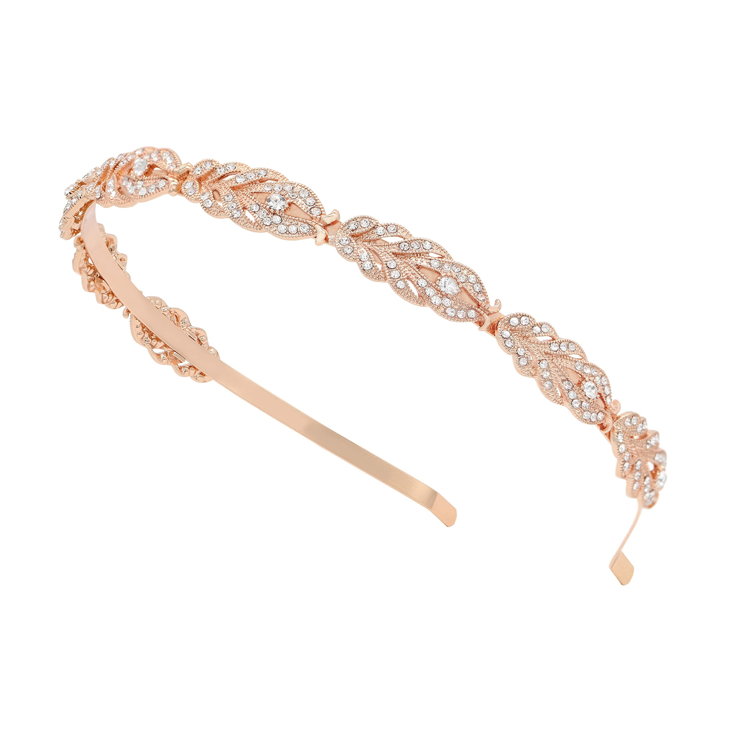 Ammei Headpiece Ammei Rose Design Rhinestone Crystal Wedding Headband Bridal Headpieces Simple Design Bridal Headband (Rose Gold)