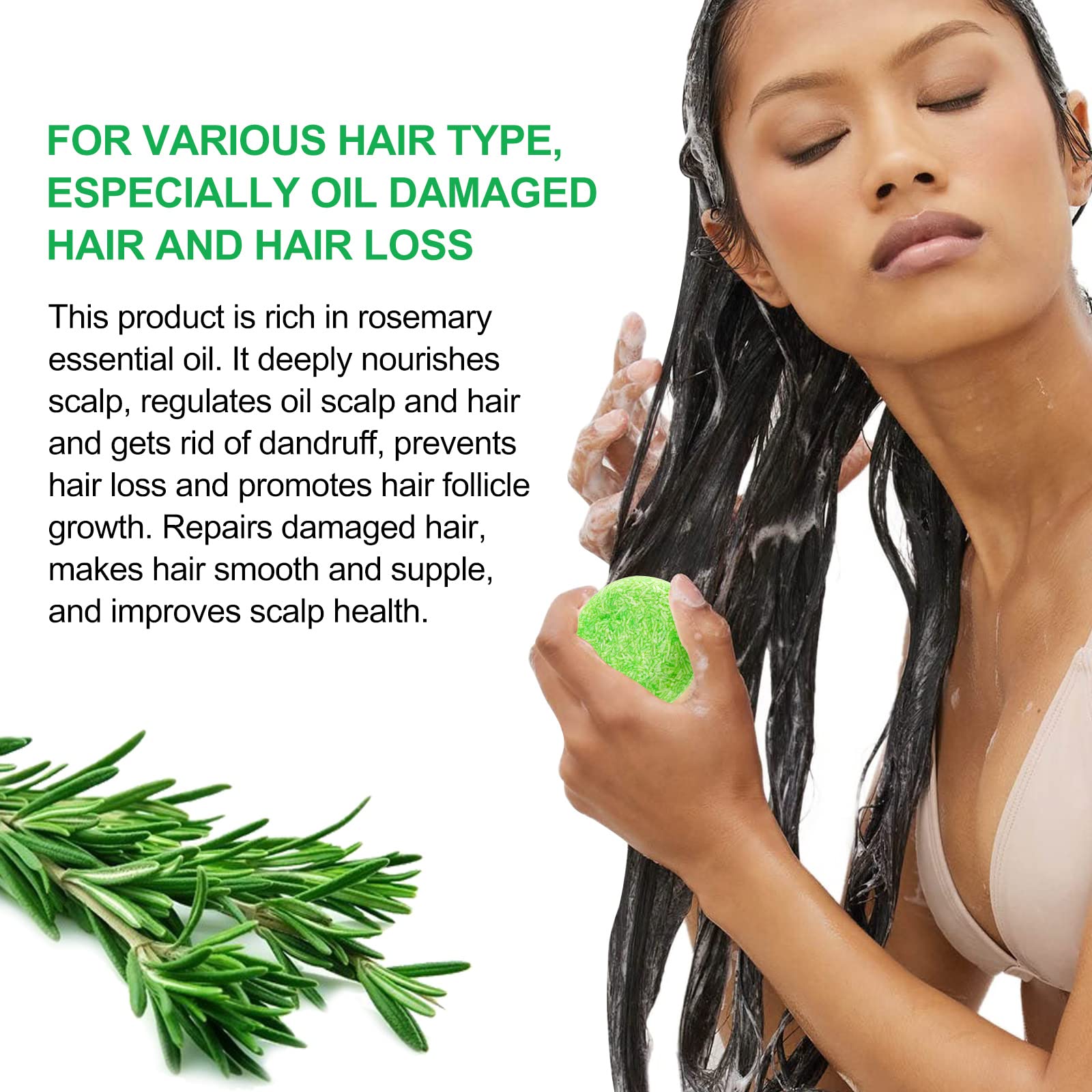 Rosemary Shampoo Bar for Hair Growth and Deep Cleansing - Solid Soap, Anti Hair Loss, Gift for All Hair Types (Rosemary-1.92oz)