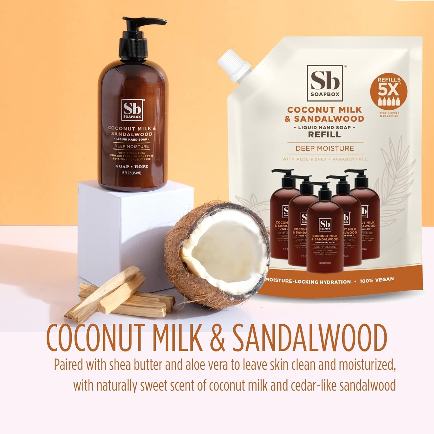 SoapBox Soaps Hand Soap, Coconut Milk & Sandalwood, 3 Count